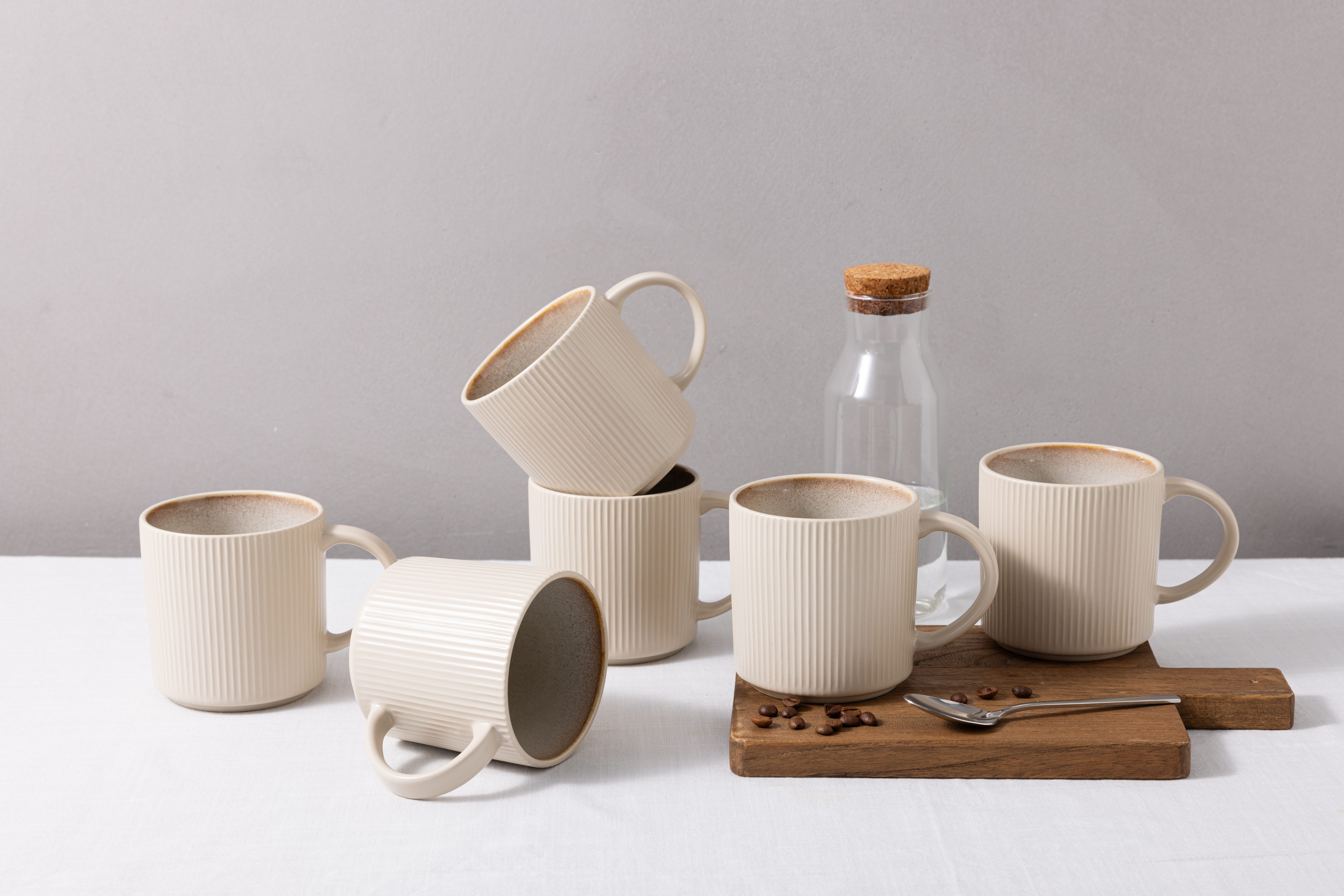 OTTO home Becher Kaffeebecher Ylvii, 6er Set, 6-tlg., Steinzeug, Riffeloptik, spülmaschinenfest und mikrowellengeeignet, 460 ml
