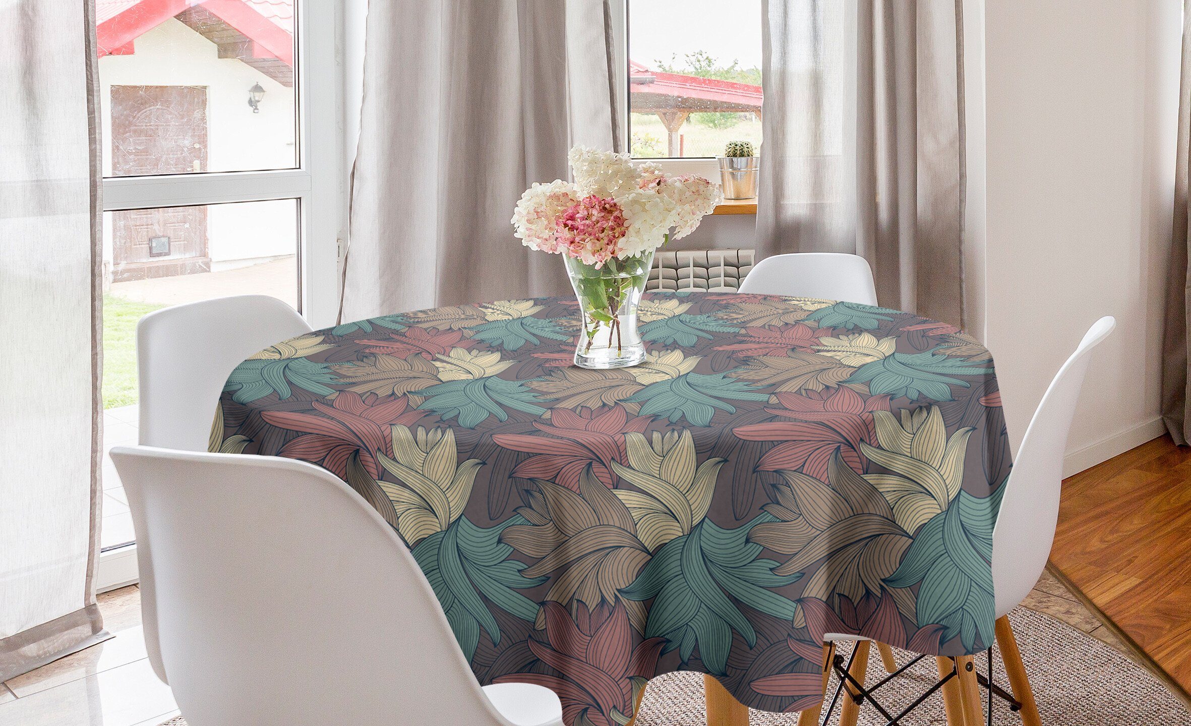 Abakuhaus Tischdecke Tischdecke Dekoration, für Abdeckung Blumen Küche Laubblätter Esszimmer Bunte Kreis