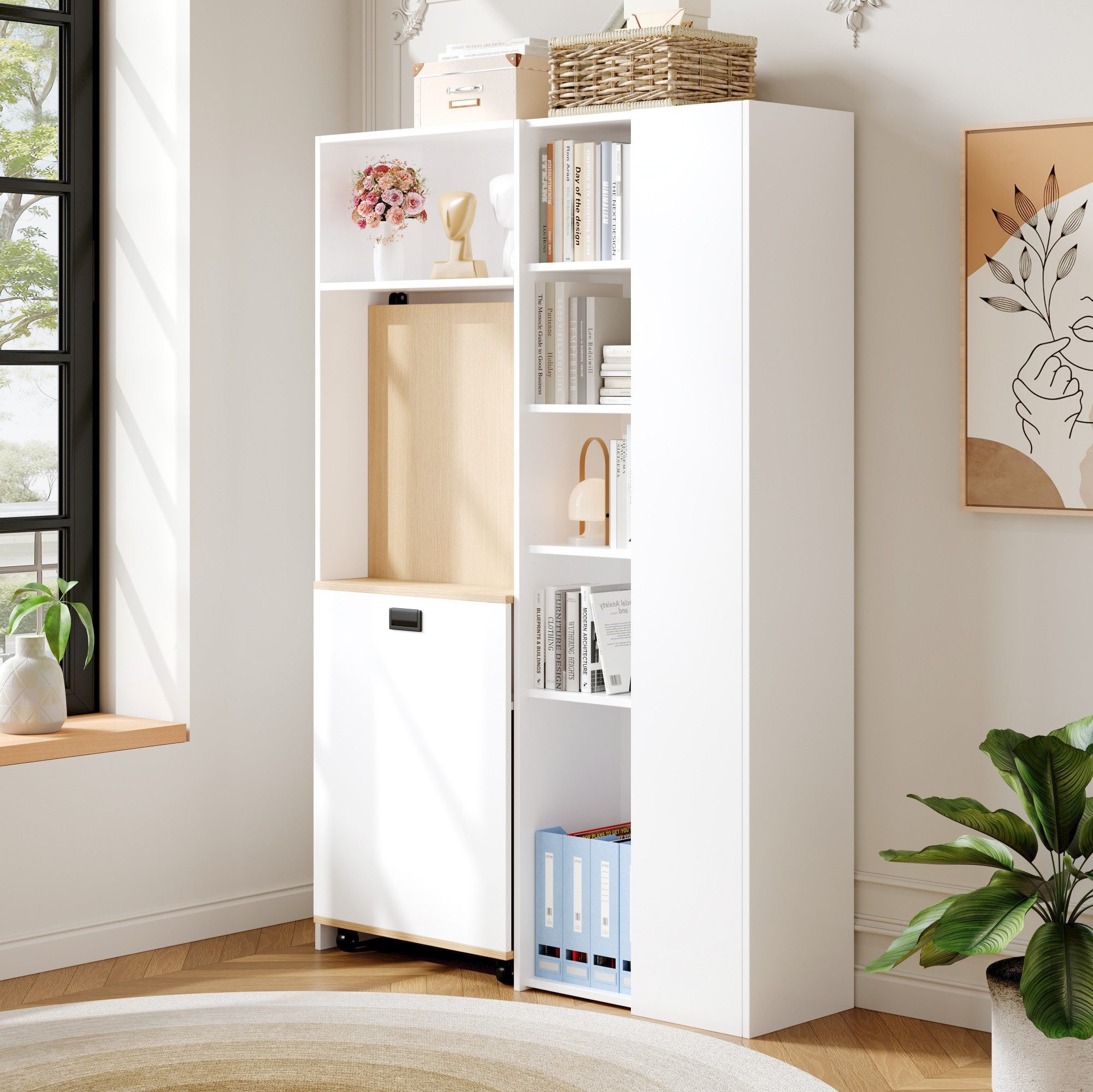 Merax Schreibtisch Klappbarer Schreibtisch mit Regal, 2-in-1 Bücherregal & Computertisch (Set, 1-St., mit Steckdose, USB, Höhenverstellbare Ablagen), 104,5×30,5×160 cm