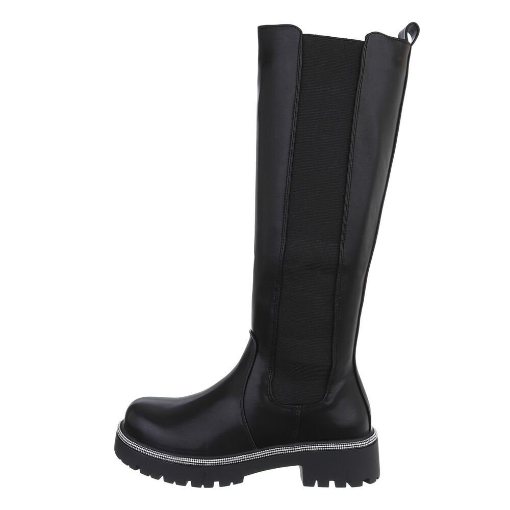 Ital-Design Damen Freizeit Plateaustiefel Blockabsatz Plateaustiefel in Schwarz