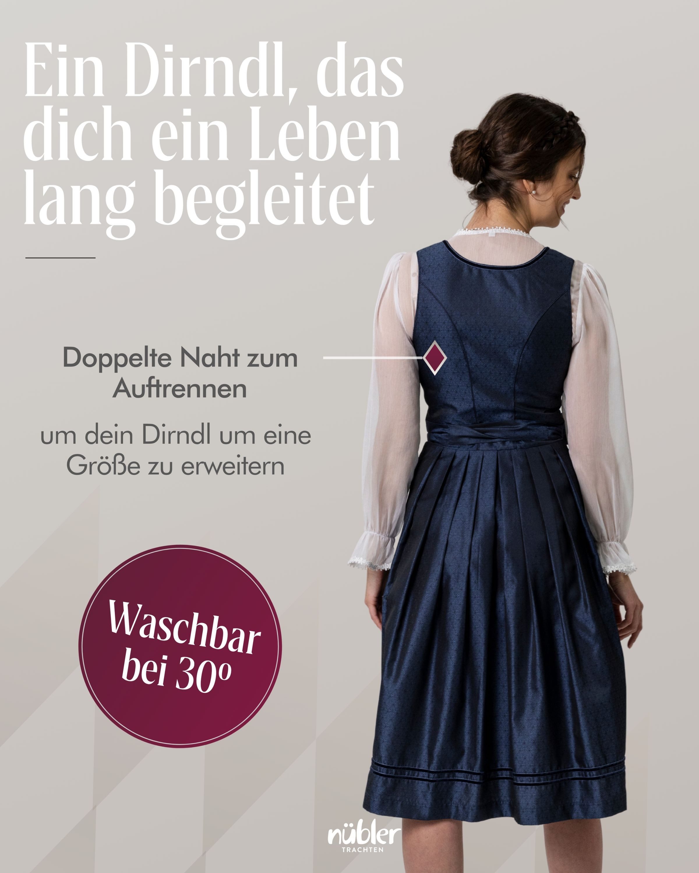 Nübler Dirndl Midi Dirndl Kerala in Marine von Nübler - Rocklänge 70 cm