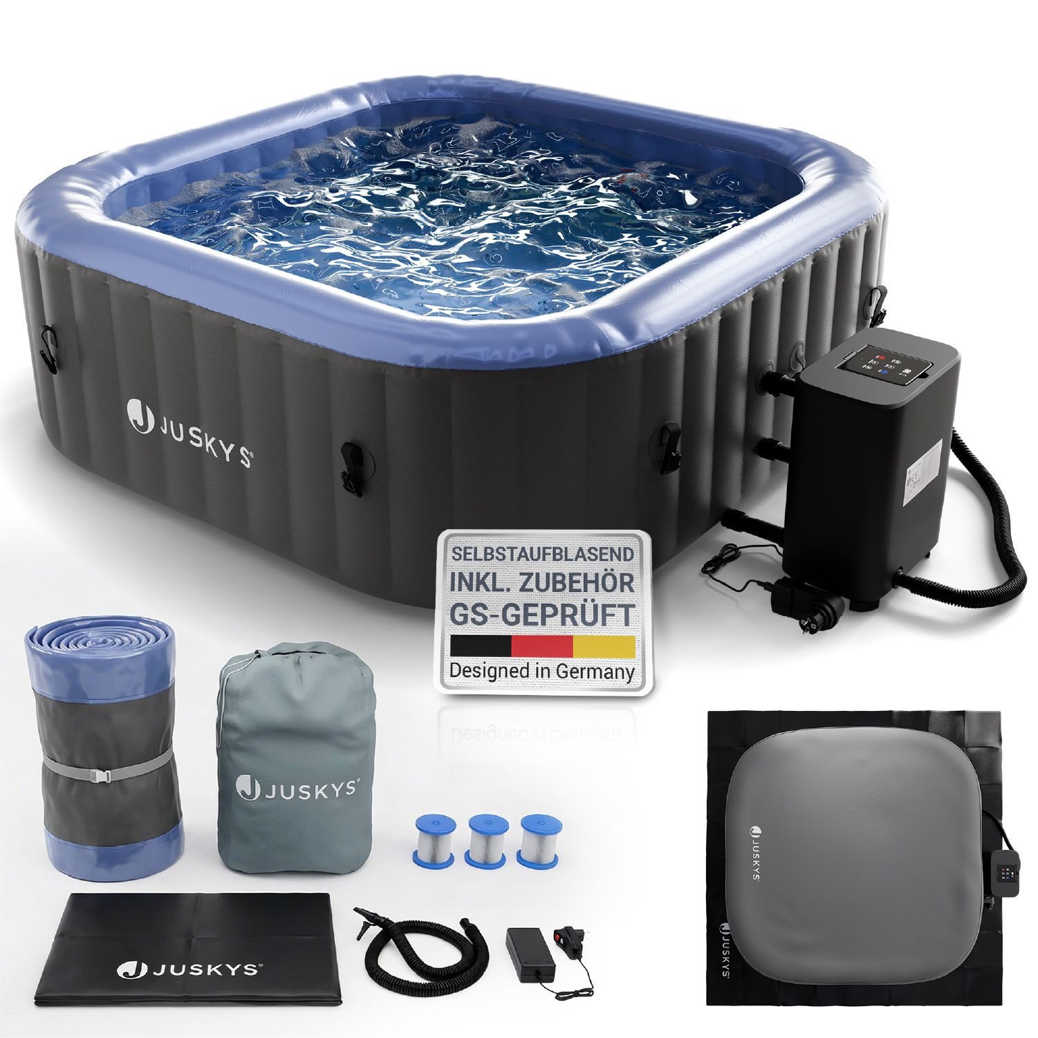 Juskys Whirlpool SpaLuxe, Aufblasbar, (1-tlg), 130 Sprudeldüsen, Inkl. Pumpe und Zubehör, 2400W Heizleistung