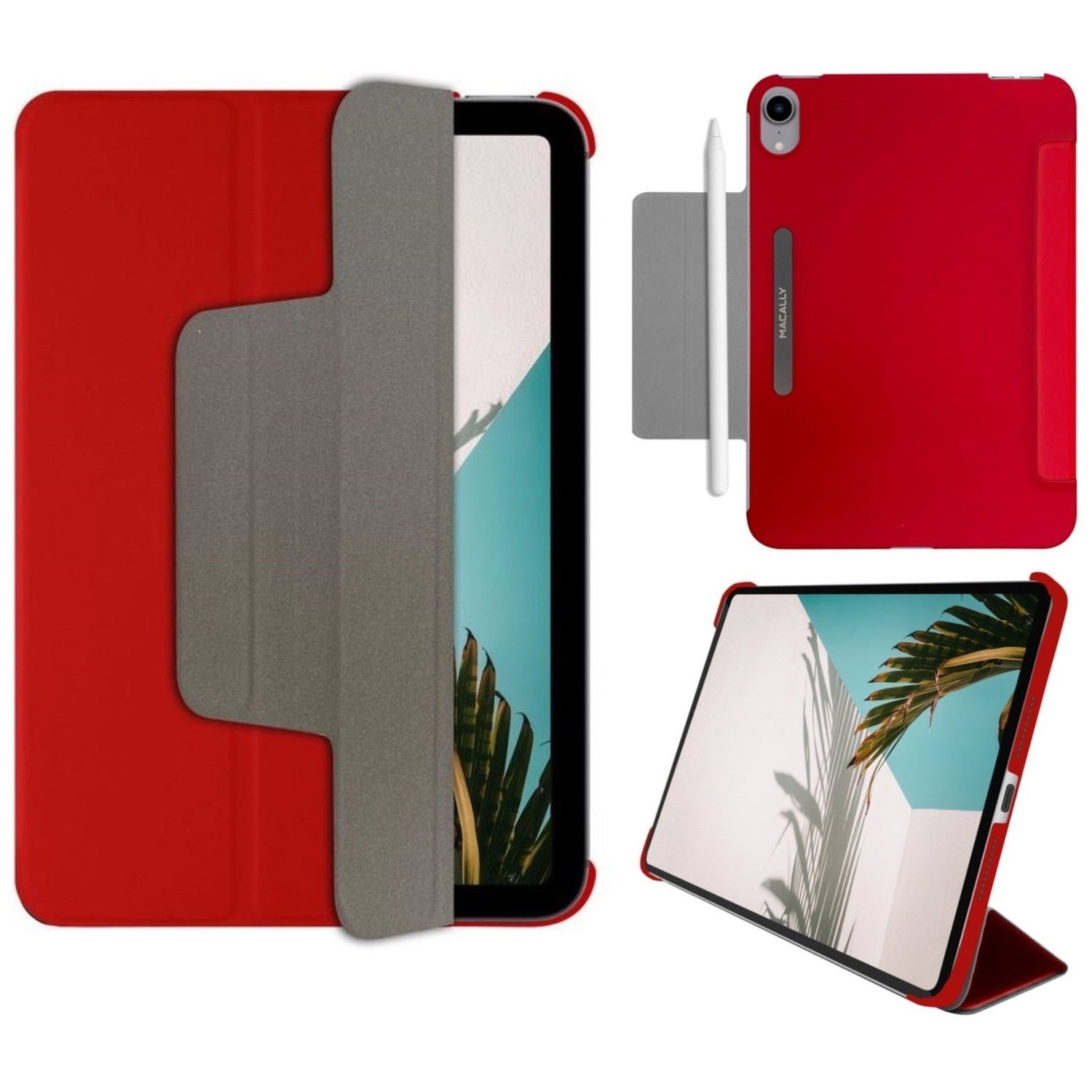Macally Tablet-Hülle Smart Case Tasche Book-Stand Cover Hülle Rot, Standfunktion Magnet-Verschluss für Apple iPad mini 7 2024 6 2021 8,3"