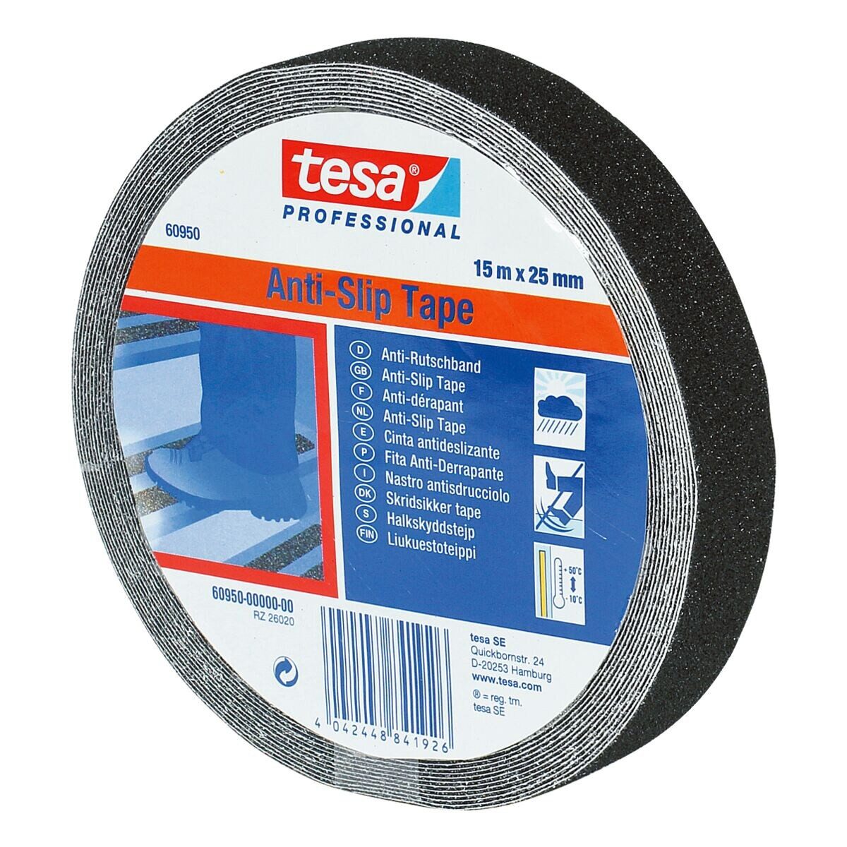 tesa Verlegeband 25 mm / 15 m, Anti-Rutschband, für Innen und Außen