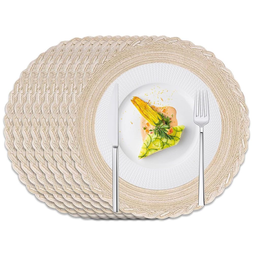 TUWENA Platzset 6er Set Boho Tischset Rund Geflochten, Platzdeckchen Abwaschbar, 38cm