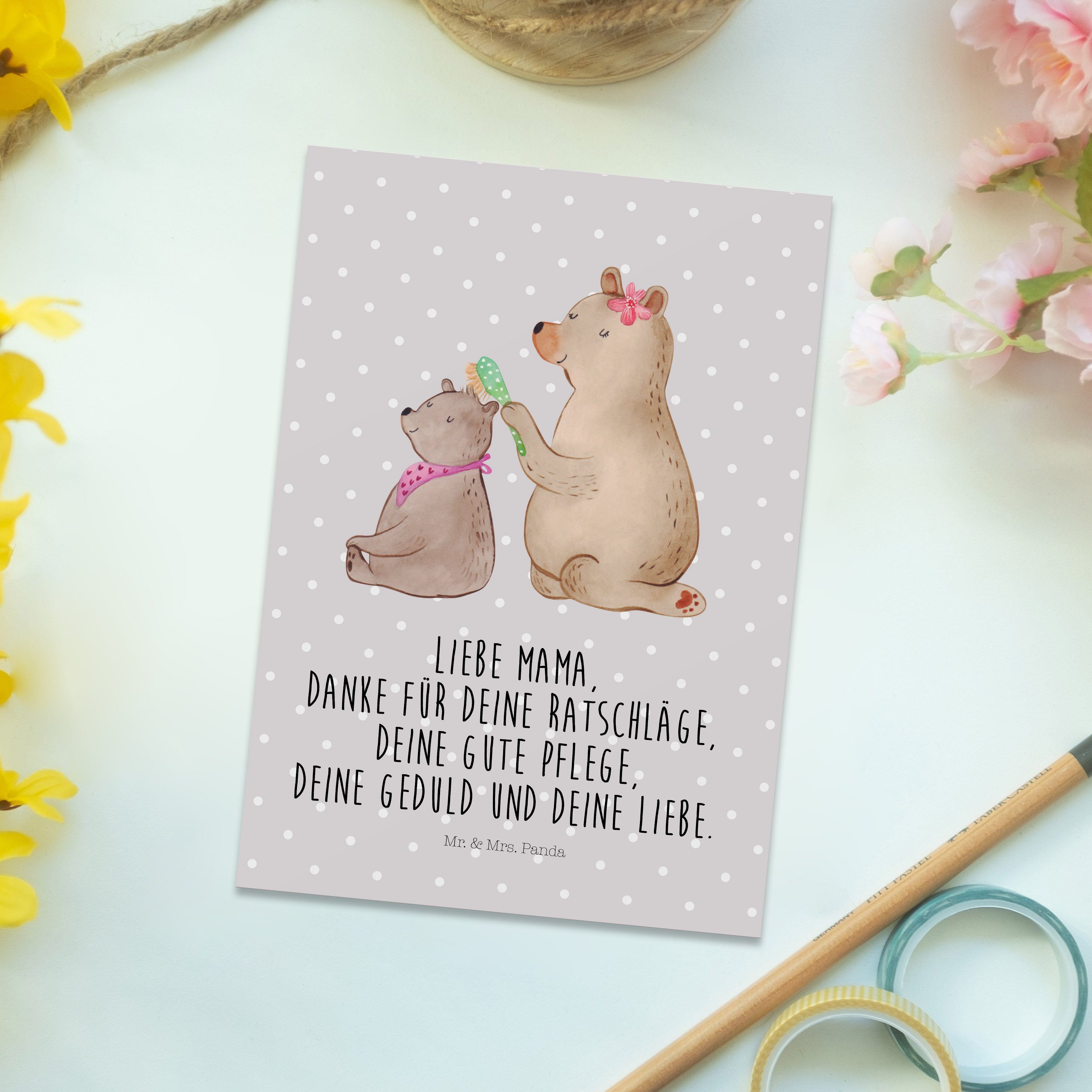 Mr. & Mrs. Panda Grau Ges - Pastell mit - Bär Postkarte Einladungskarte, Geschenk, Kind Familie