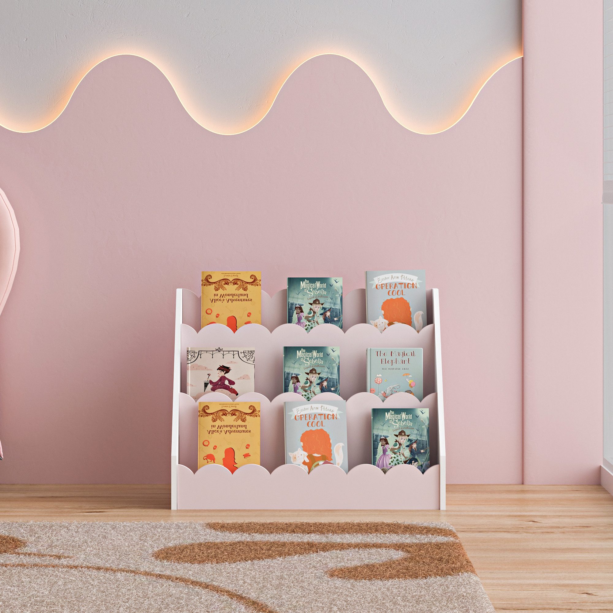 en.casa Kinderregal, »Vestnes« 48x61x30 cm in Wellendesign Cotton Candy/Weiß