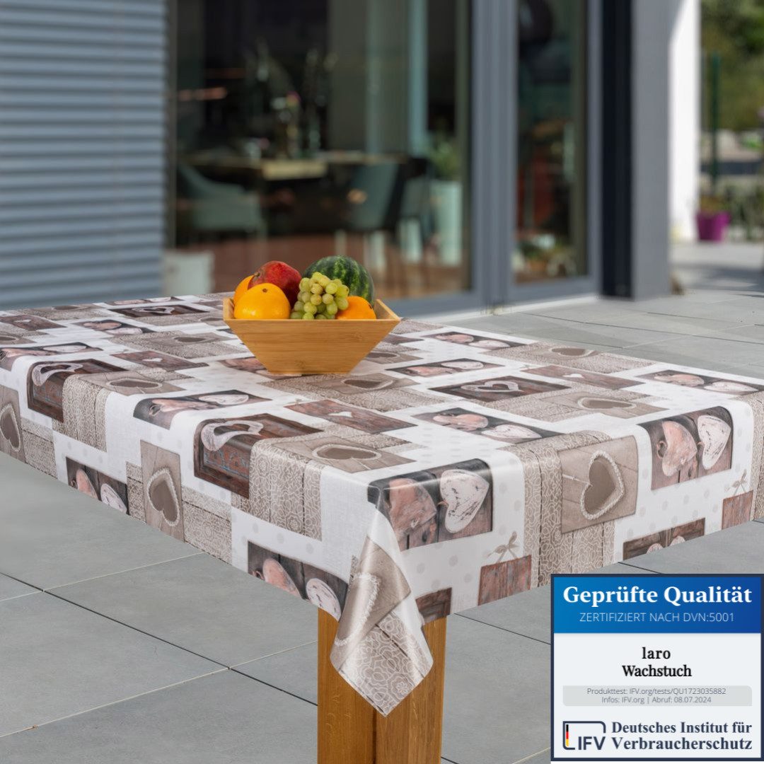 laro Tischdecke Wachstuch-Tischdecken Abwaschbar Herzen beige. grau. braun günstig online kaufen