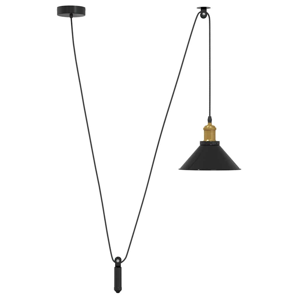 furnicato Pendelleuchte Vintage-Hängeleuchte Schwarz, 22 x 10 cm, Höhenverstellbar, Deckenlampe mit Flaschenzugsystem und E27-Fassung für das Wohnzimmer