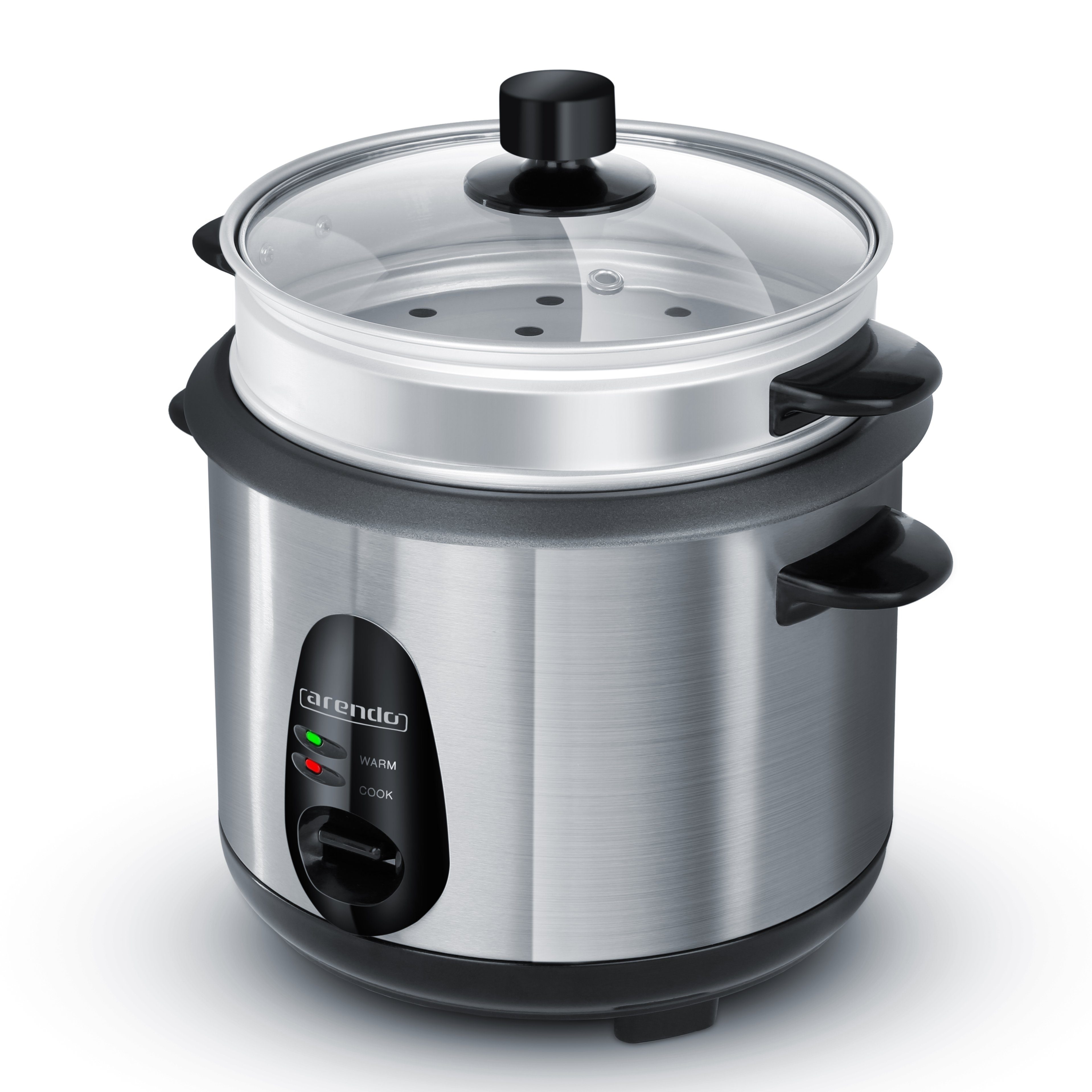 Arendo Reiskocher 1L Kapazität, Edelstahl, Dampfgarfunktion, Warmhaltefunktion, 400 W, Hitzeschutz, Messbecher/Pfannenwender, BPA-frei, Dampfgaraufsatz