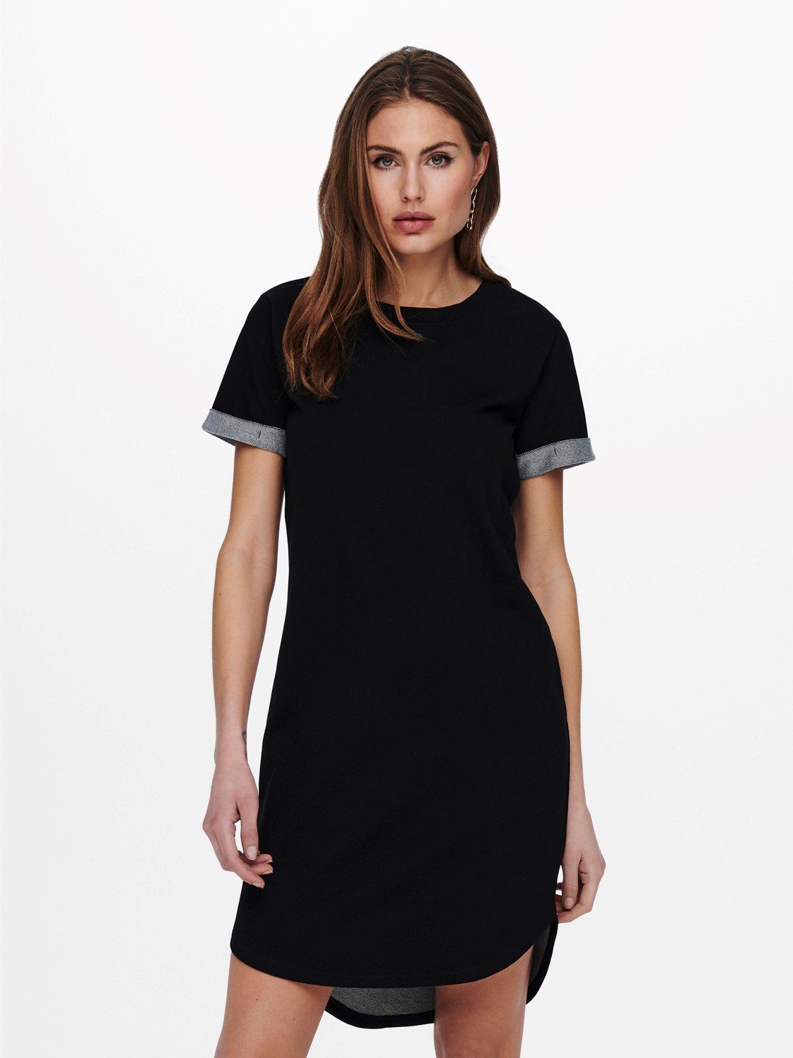 JACQUELINE de YONG Shirtkleid Lockeres (lang, Kleid JDYIVY Rundhals Midi Dress Tunika 3606 in Shirtkleid Schwarz 1-tlg)