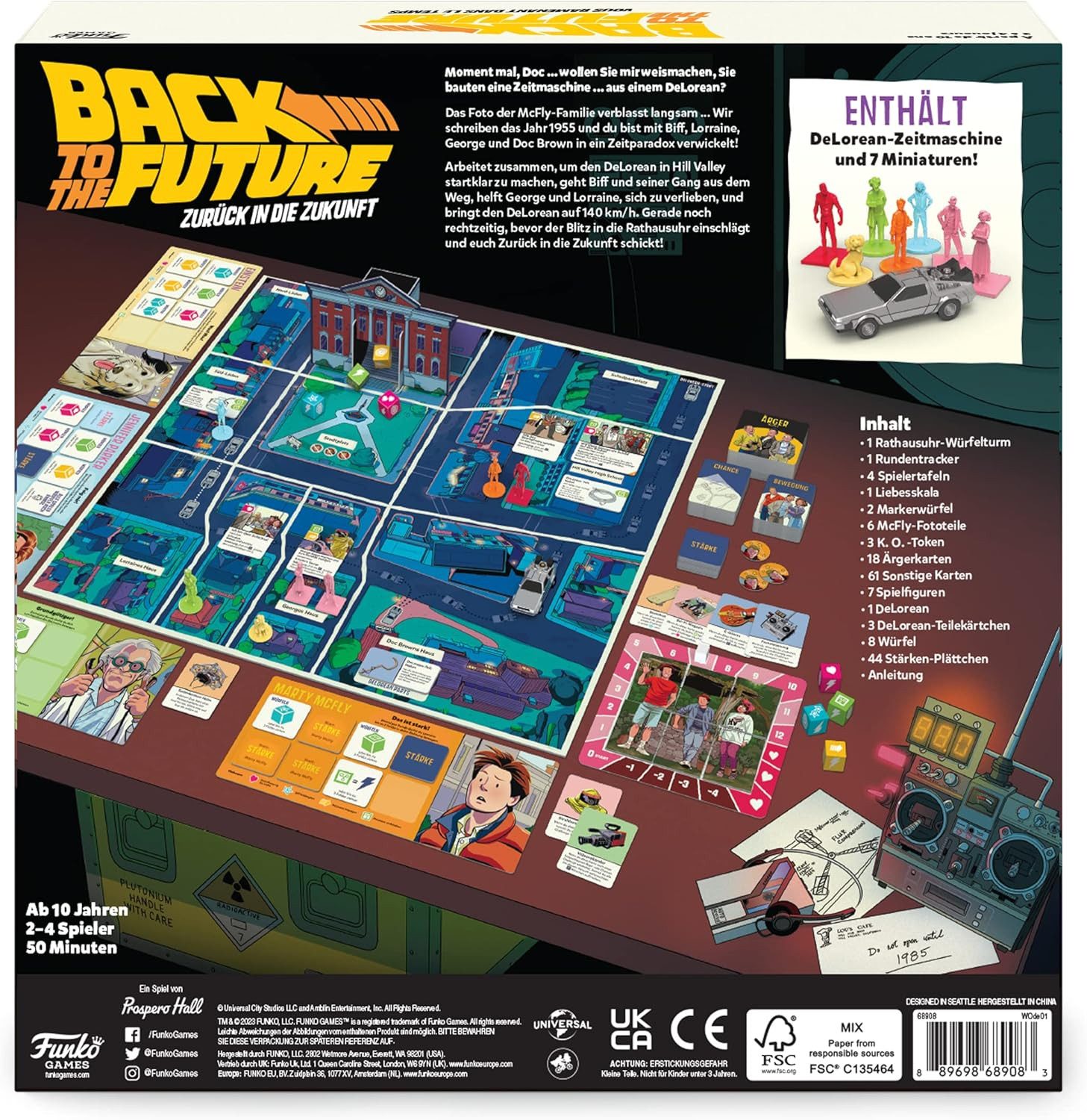 Funko Spiel Back to the Future (deutsch), Brettspiel, Enthält DeLorean-Zeitmaschine und 7 Miniaturen – Bild 3 von 3