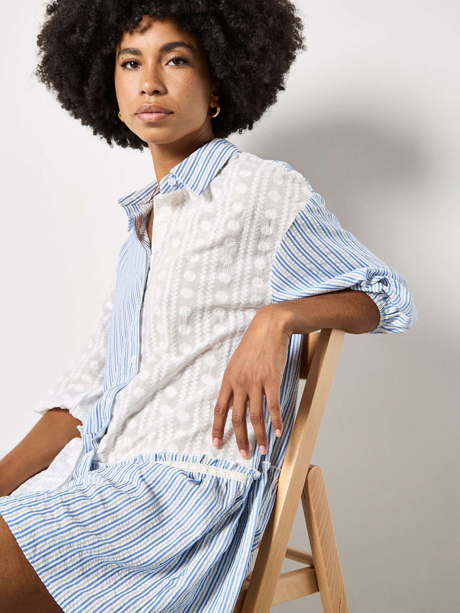 Apricot Hemdblusenkleid Mix Stripe Shirt Mini Dress Strukturierte Oberfläch günstig online kaufen