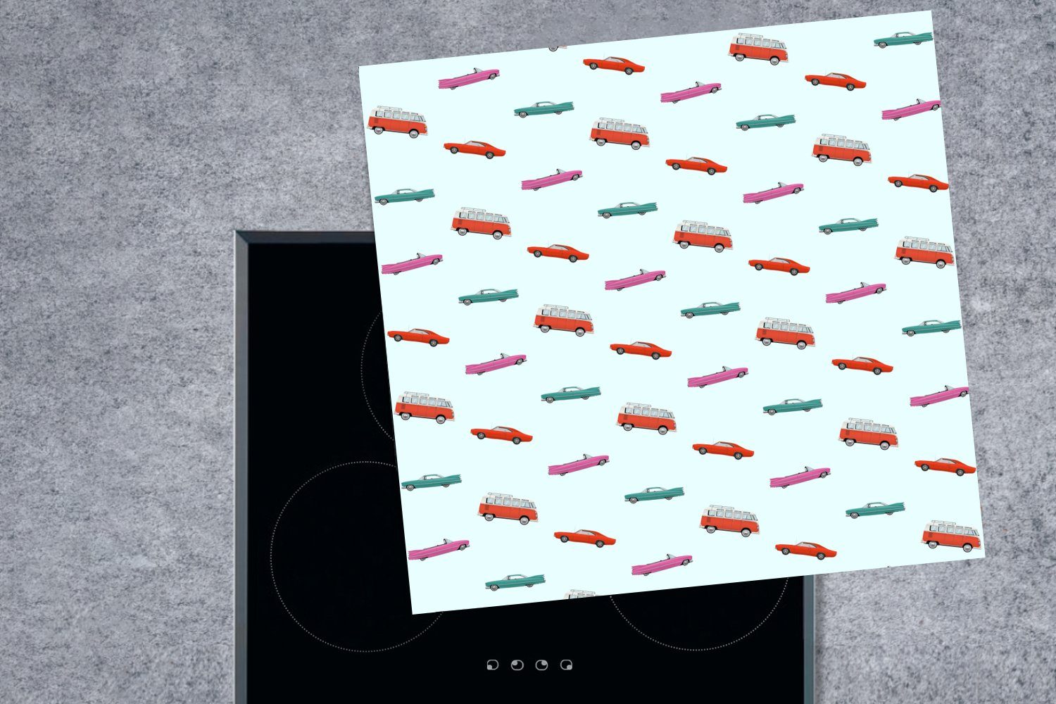 MuchoWow Herdblende-/Abdeckplatte (1 Farben, küche Arbeitsplatte tlg), Muster Auto 78x78 für - Vinyl, cm, Ceranfeldabdeckung, 