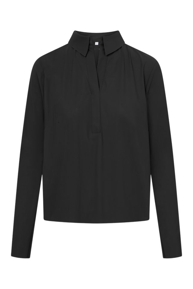 Raffaello Rossi Kurzarmbluse schwarz,Casual,Polyamid,Unifarben,Hemdblusenkragen,Lang,Regular Fit