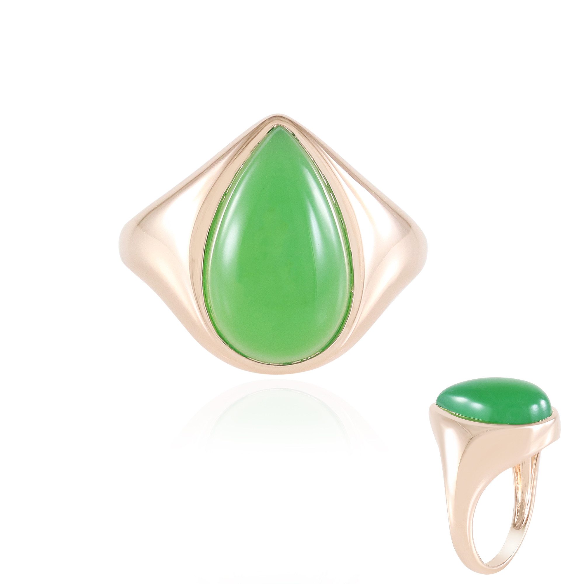 Solitärring Schicker, grün-chalcedonfarbener, rosévergoldeter Ring