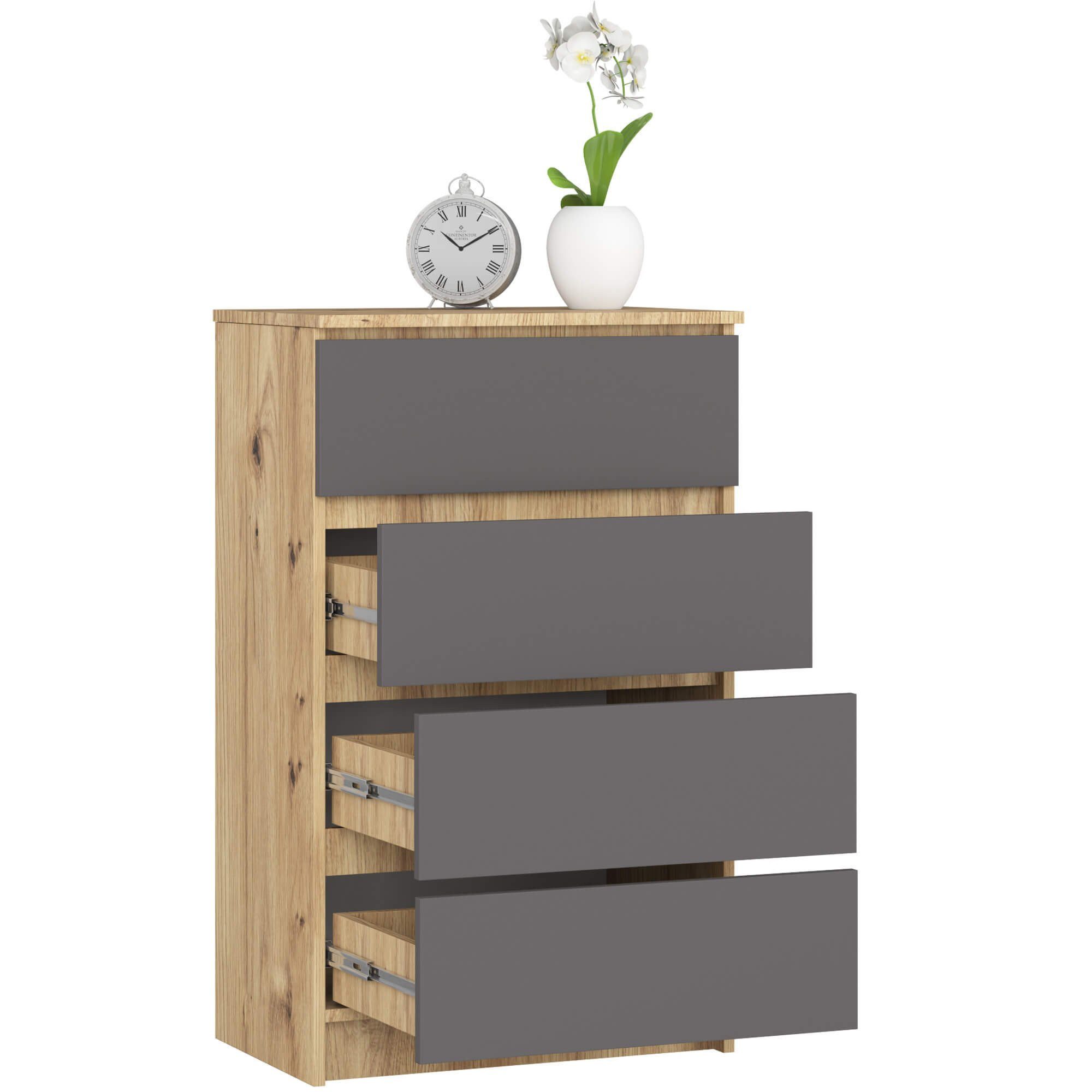 Raumhirsch Furniture Kommode mit 4 Schubladen 60 cm breit Holz Schrank, (viele Farbvarianten - Maße : 99 x 60 x 40 cm) - Hochwertig & stabil