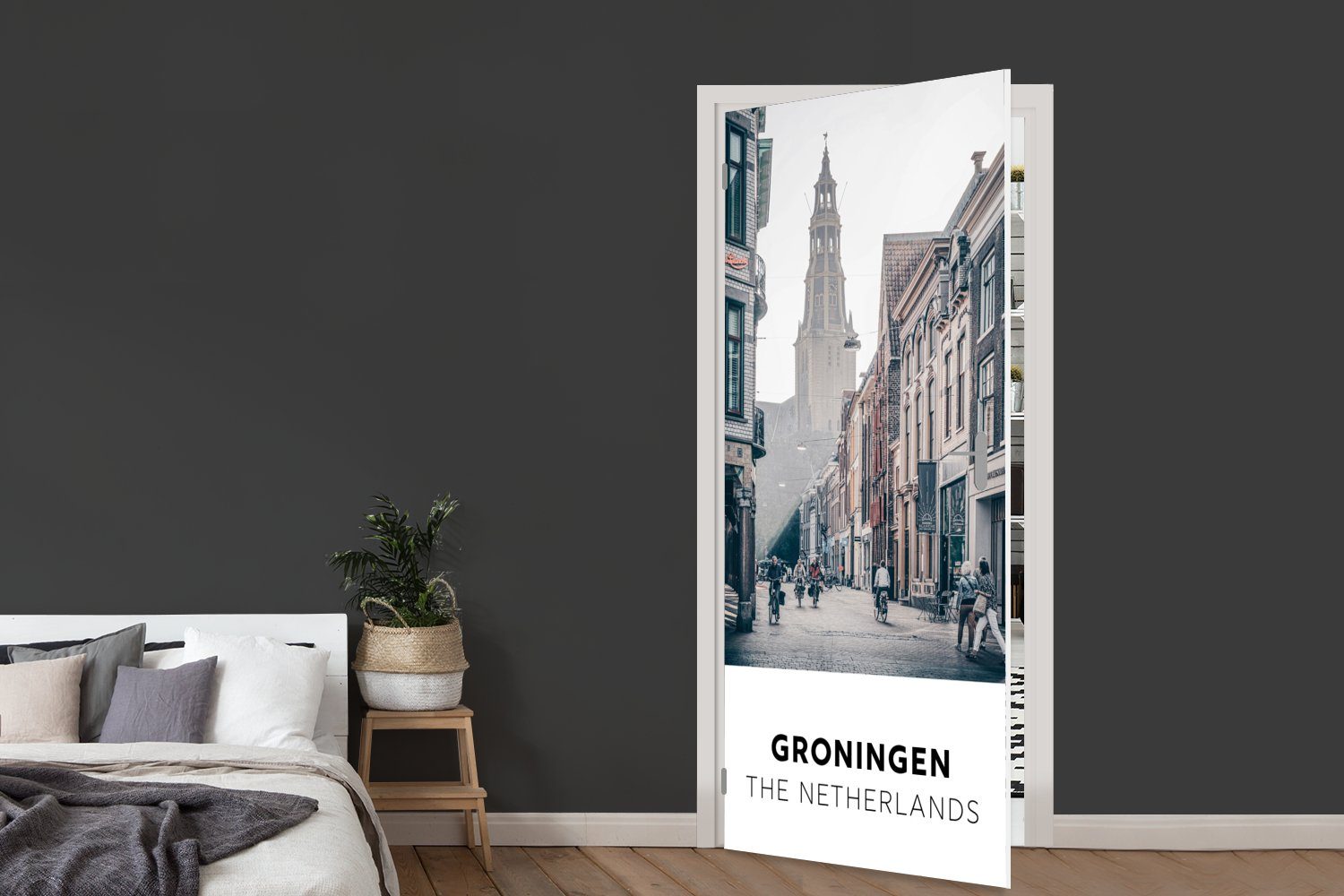 Niederlande Tür, Fototapete St), (1 Türaufkleber, Fahrrad, Groningen 75x205 - Türtapete für bedruckt, - MuchoWow cm Matt,