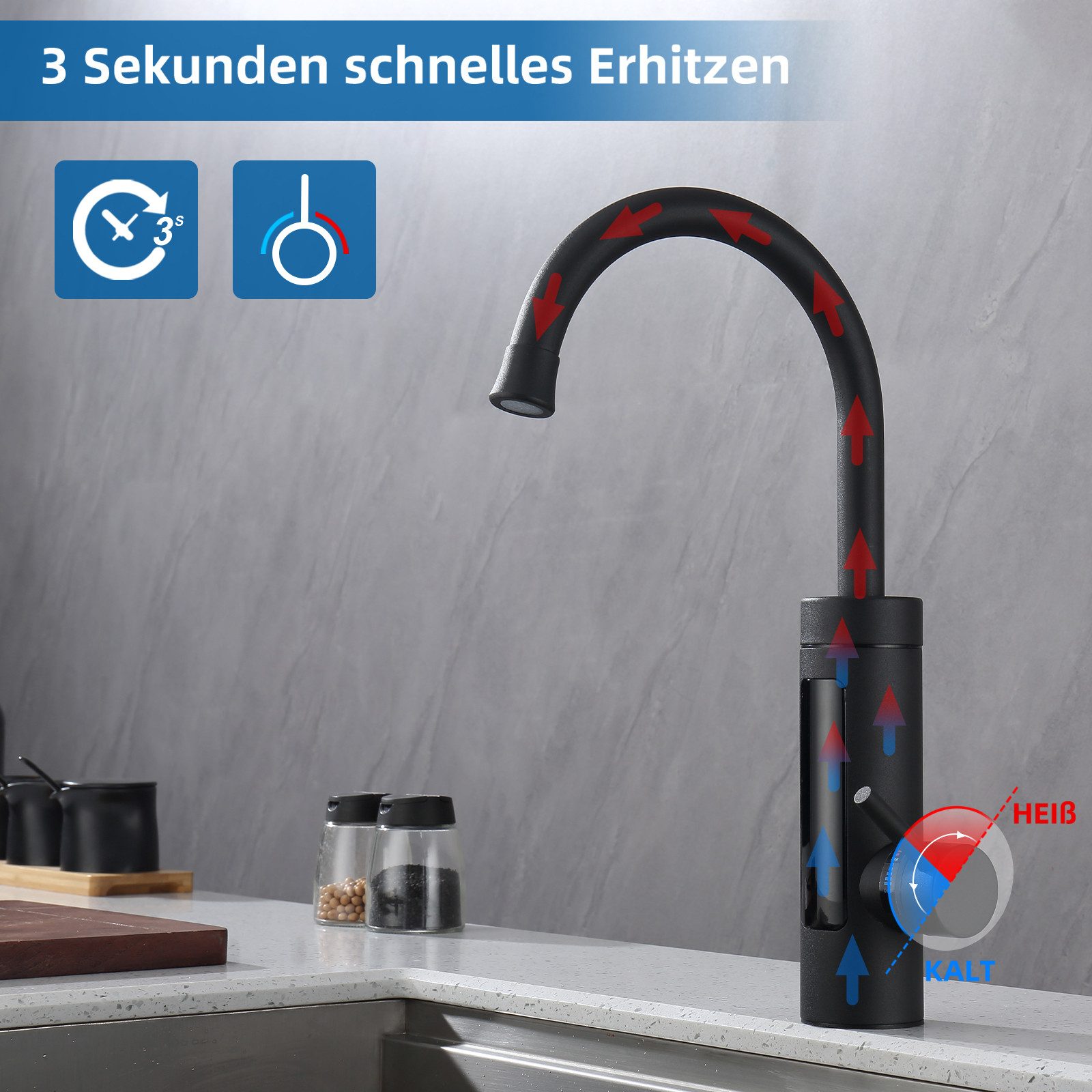 HOMELIVE Küchenarmatur mit durchlauferhitzer,Spültischarmatur küche,küchenarmatur edelstahl Elektrische Durchlauferhitzer,Smart Heater Wasserhahn 360° drehbar