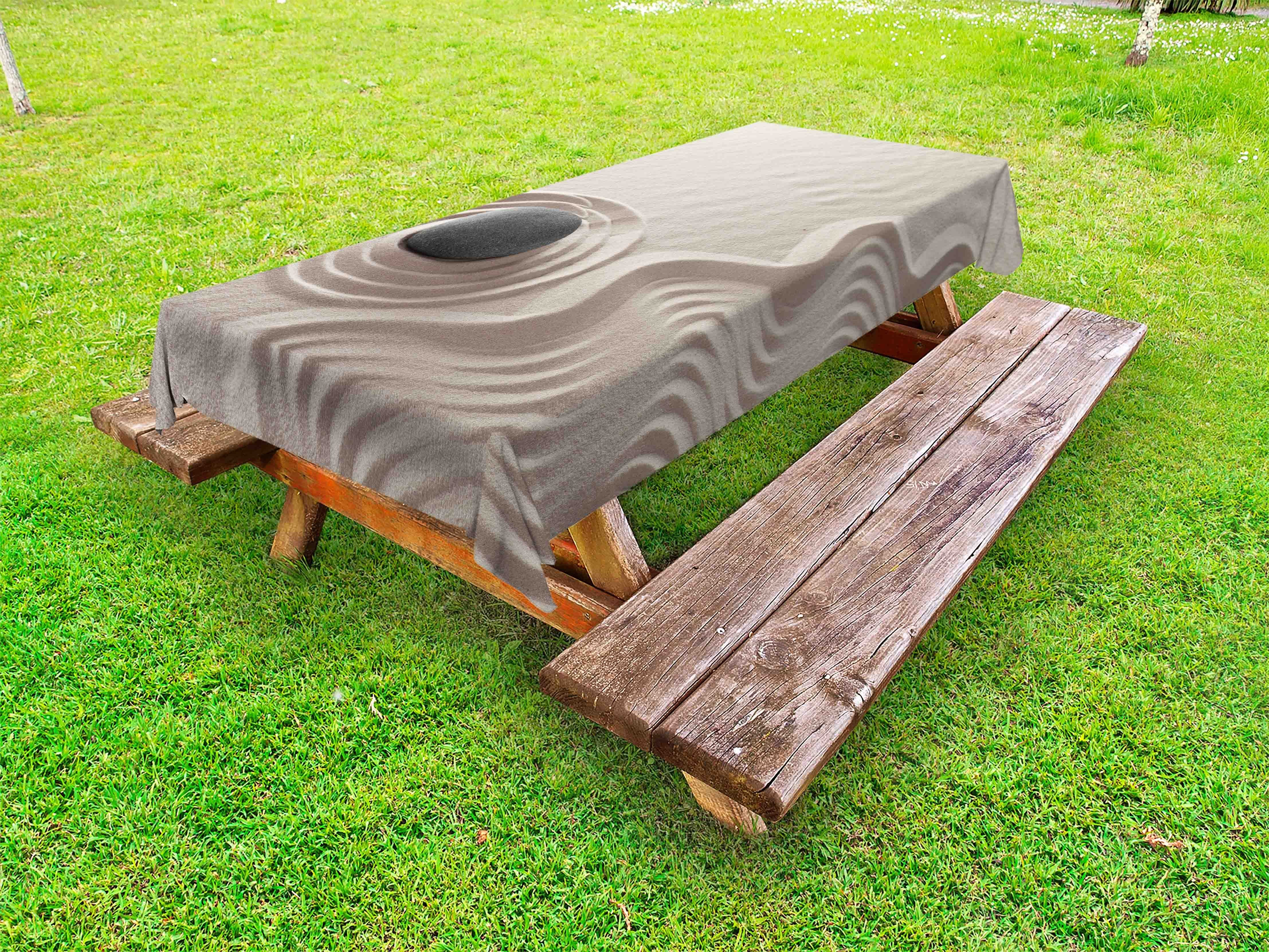 Abakuhaus Tischdecke dekorative waschbare Picknick-Tischdecke, Rock Motive von Wellen auf Sand Pebble
