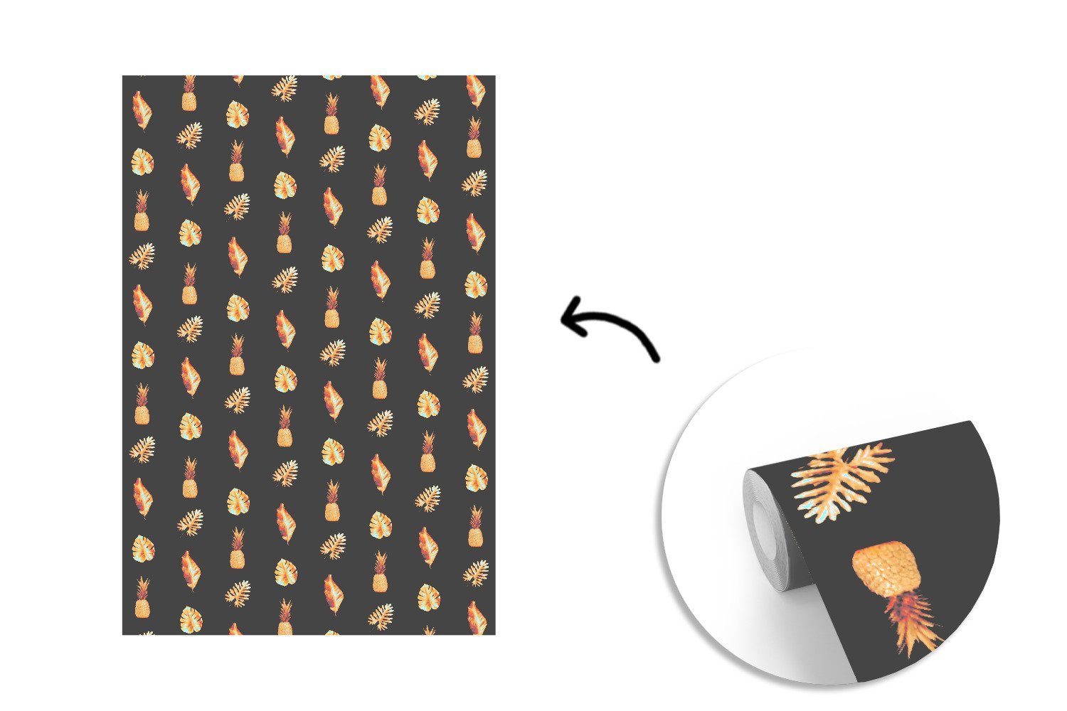 MuchoWow Fototapete Blätter - Muster Gold, Matt, bedruckt, Tapete Wandtapete Montagefertig Vinyl für - St), (3 Wohnzimmer