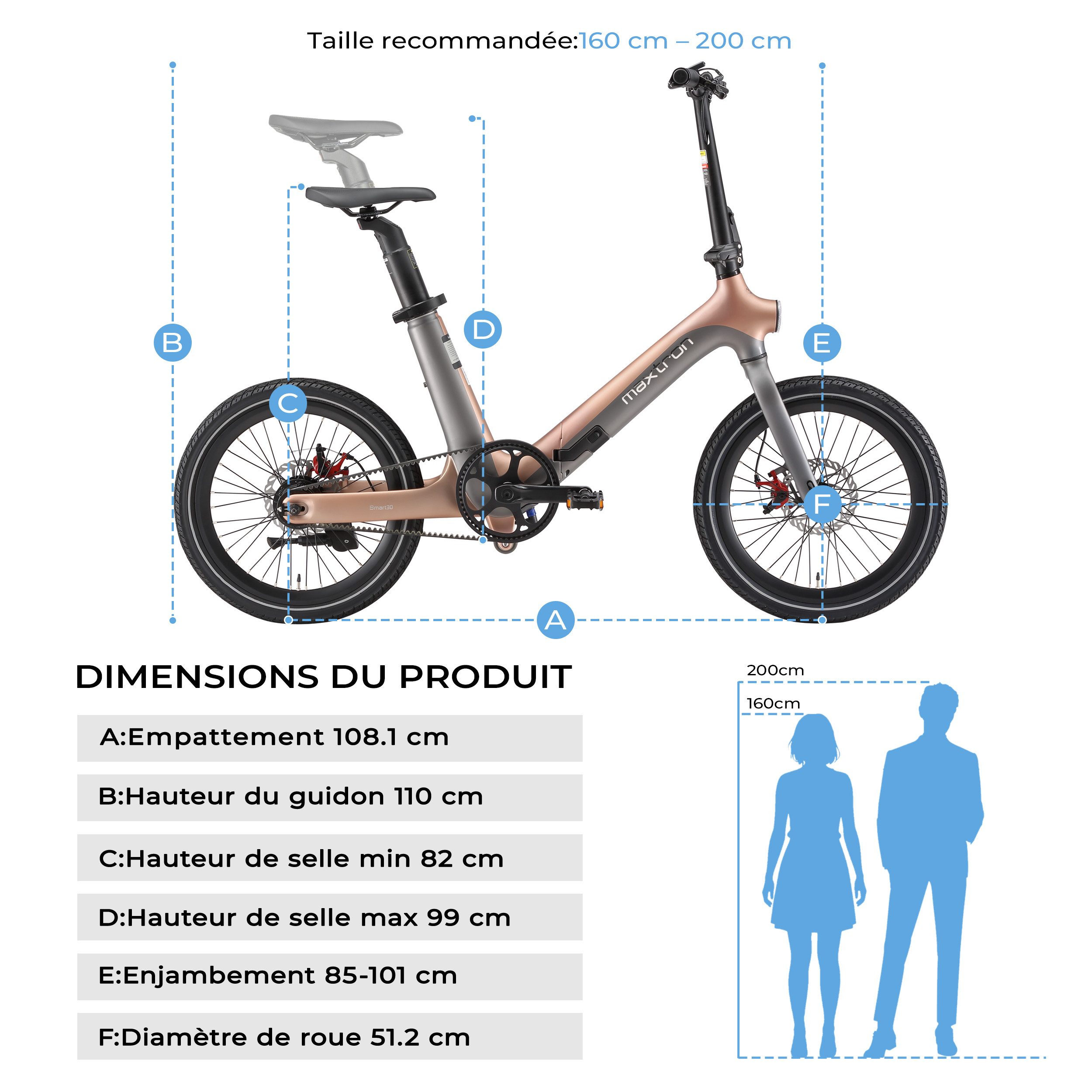 Maxtron E-Bike Cityrad Smart 30 Urban, Heckmotor, 345 Wh, E-Klapprad kompakt und flexibel für Stadt & Reise