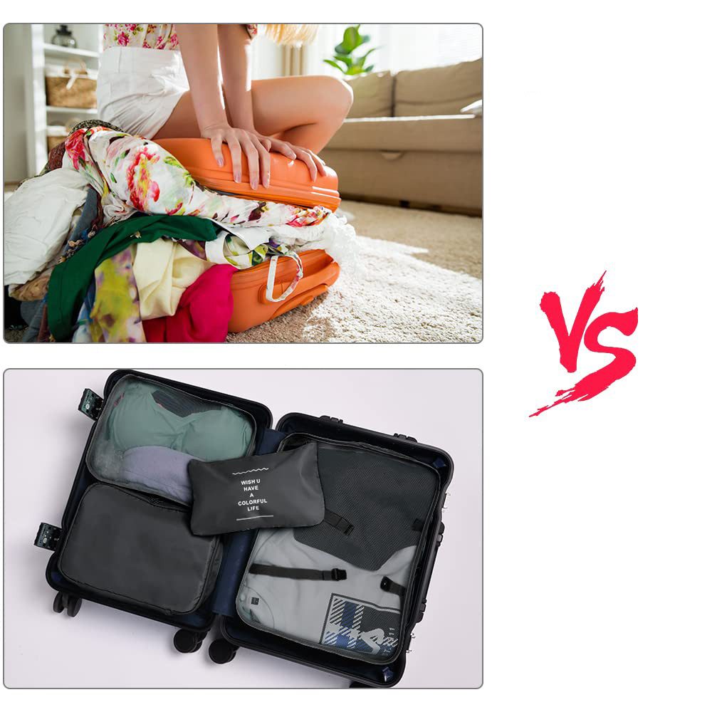 Diwzbyn Kofferorganizer Packwürfel, wasserdichte Reise-Kleiderbeutel, Packtaschen für Koffer, Faltbar / Verstaubar / atmungsaktiv mit Mesh-Oberseite, 8-teilig