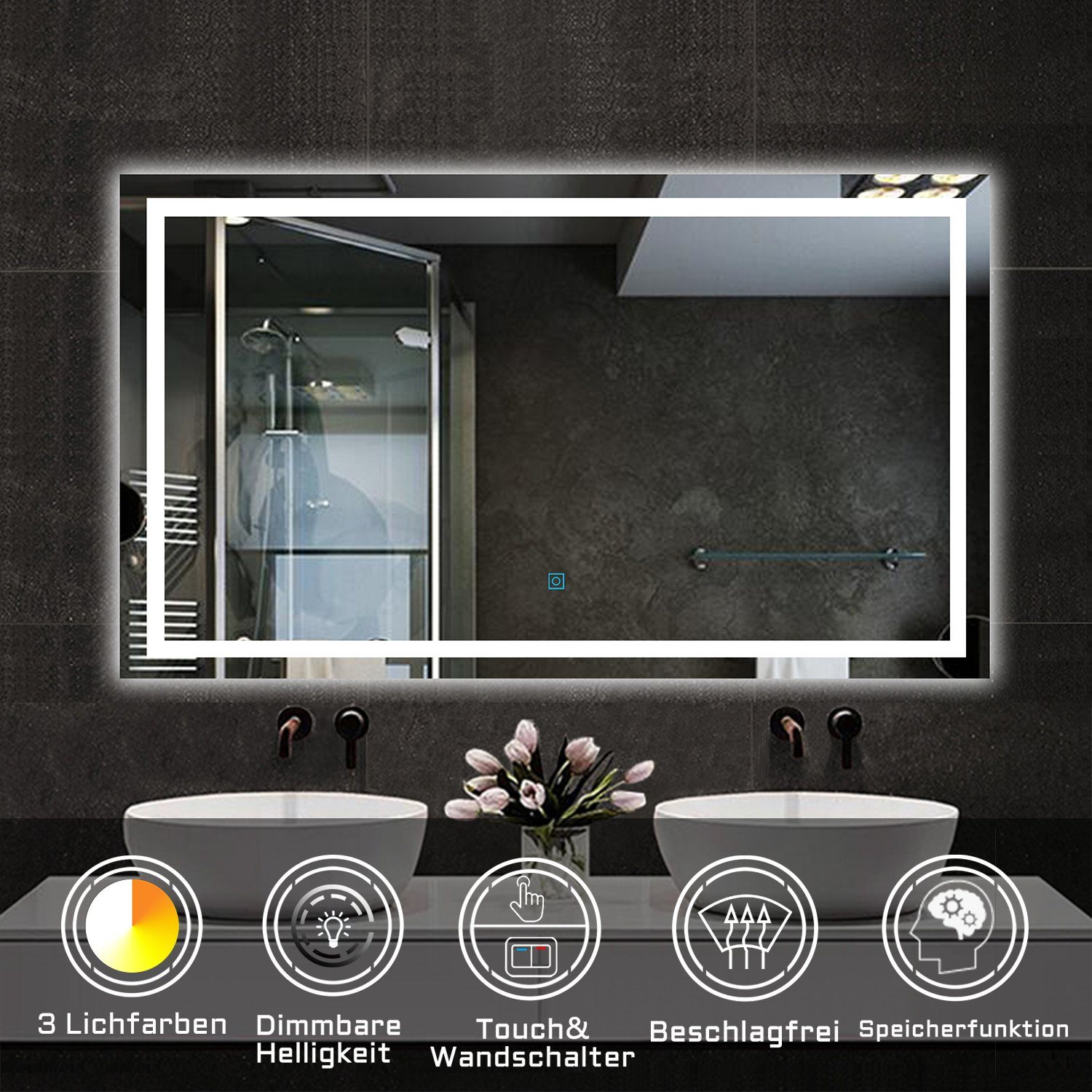 Badspiegel Beleuchtung Wandspiegel, Kalt/Neutral/Warmweiß 120x70 Beschlagfrei cm Badspiegel duschspa Touch mit