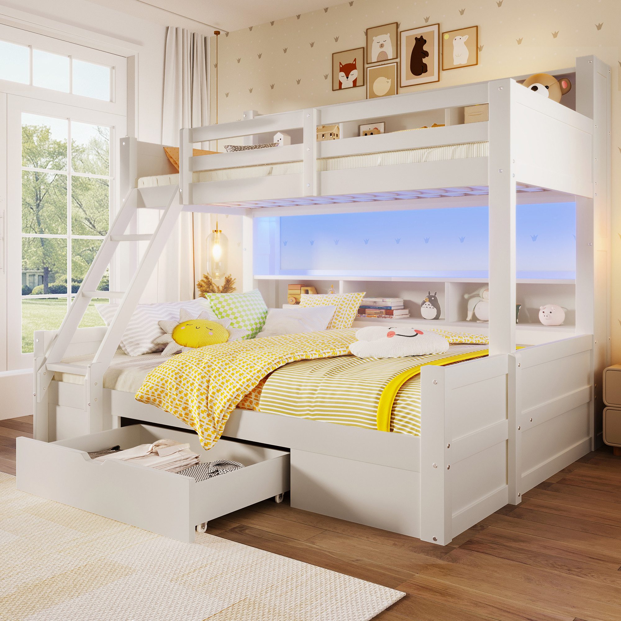 Flieks Etagenbett, Kinderbett 90x200+140x200cm mit Schrägleiter Schublade L günstig online kaufen