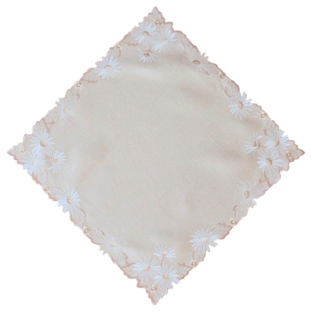 matches21 HOME & HOBBY Tischdecke Tischdecke LOLA Blütenbordüre Stick Ton in Ton Polyester 60 x 60 cm (1-tlg), Pflegeleicht & waschbar bei 30 °C