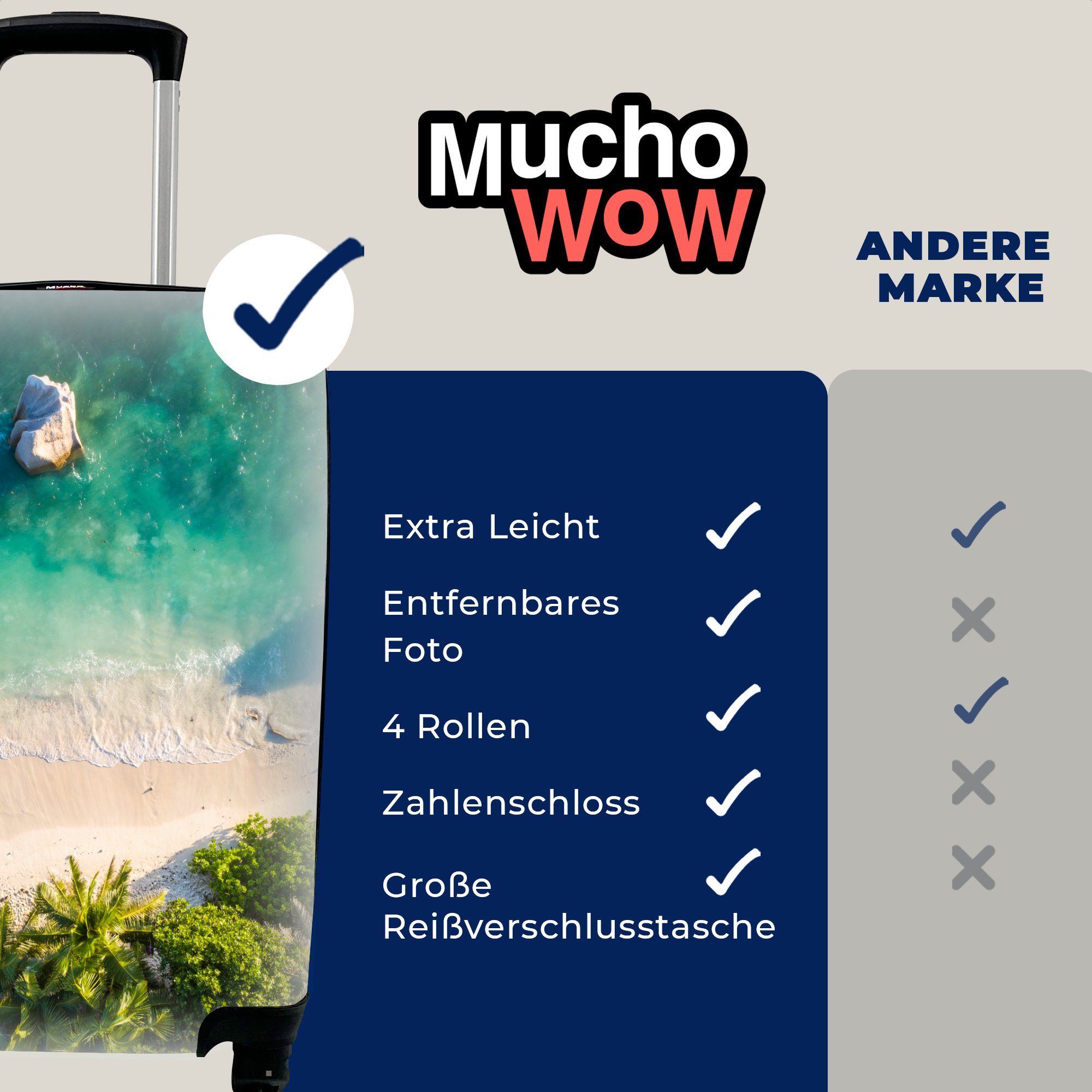 MuchoWow Handgepäckkoffer Eine rollen, Reisetasche Meer Ferien, von Gruppe Handgepäck von 4 oben, Palmen Trolley, Reisekoffer für am Rollen, mit