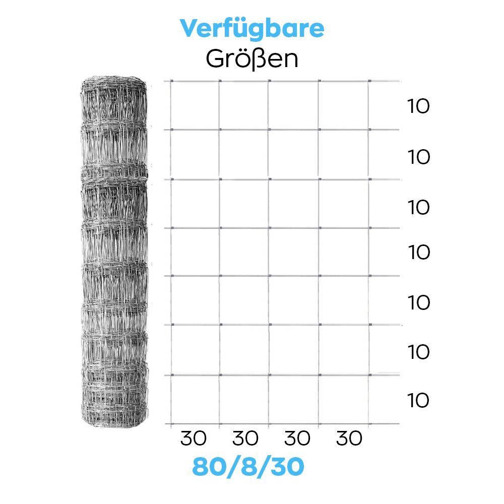 Roysson Garden Wildzaun Verzinkter Gartenzaun 80/8/30 x 50m Forstzaun