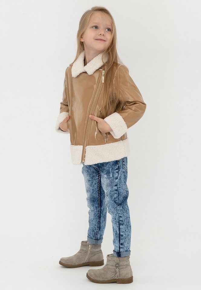Gulliver Lederimitatjacke mit kuscheligem Fellkragen, Mit  Front-Reißverschluss und verschließbaren Zippertaschen