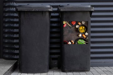 MuchoWow Wandsticker Sushi - Essstäbchen - Kräuter - Gewürze (1 St), Mülleimer-aufkleber, Mülltonne, Sticker, Container, Abfalbehälter
