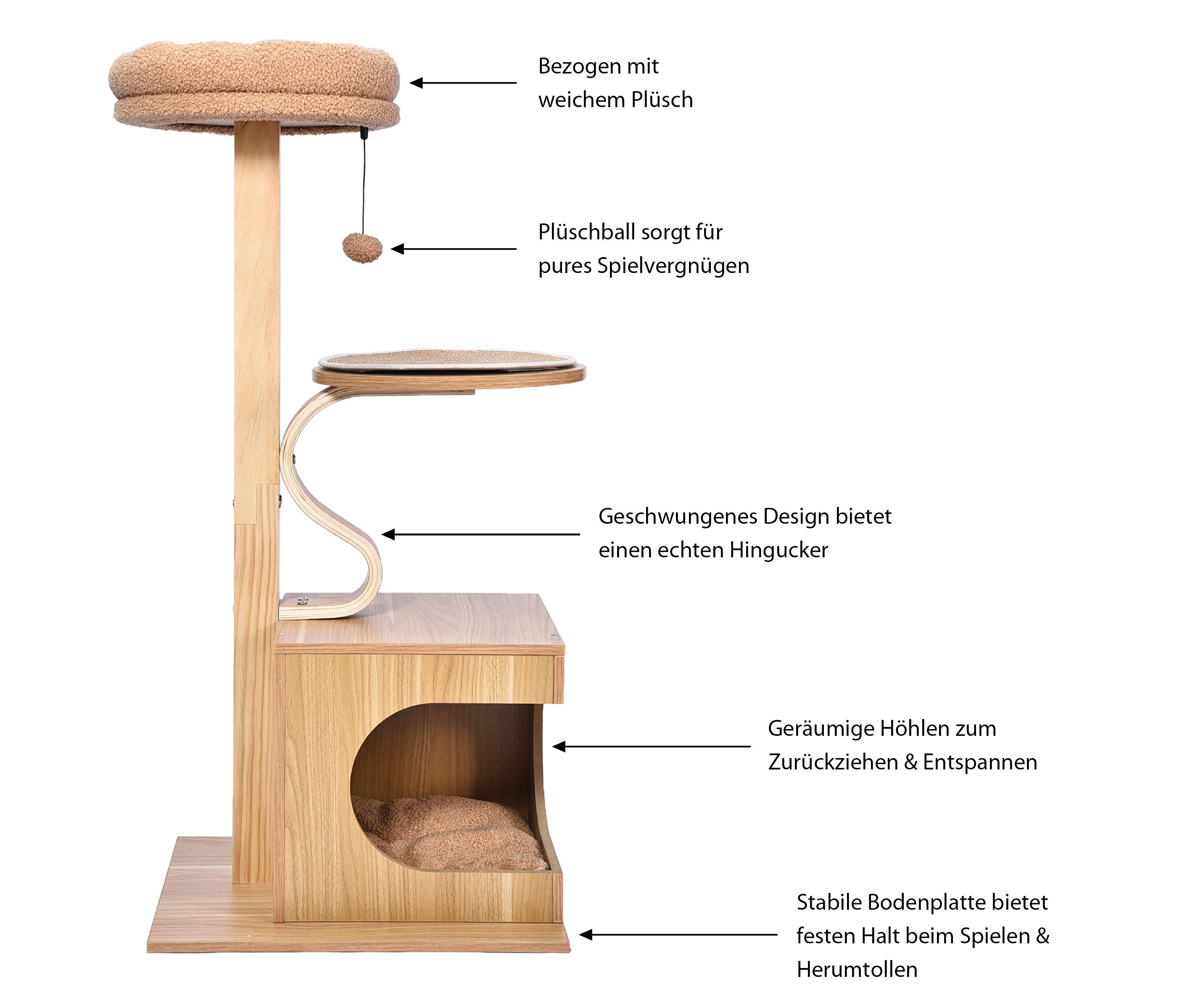 Dehner Kratzbaum Kratzbaum Bijou, inkl. Kuschelkissen, ca. 48 x 102 x 40 cm, braun, Katzenbaum abwechslungsreich, Kletterbaum für Katzen