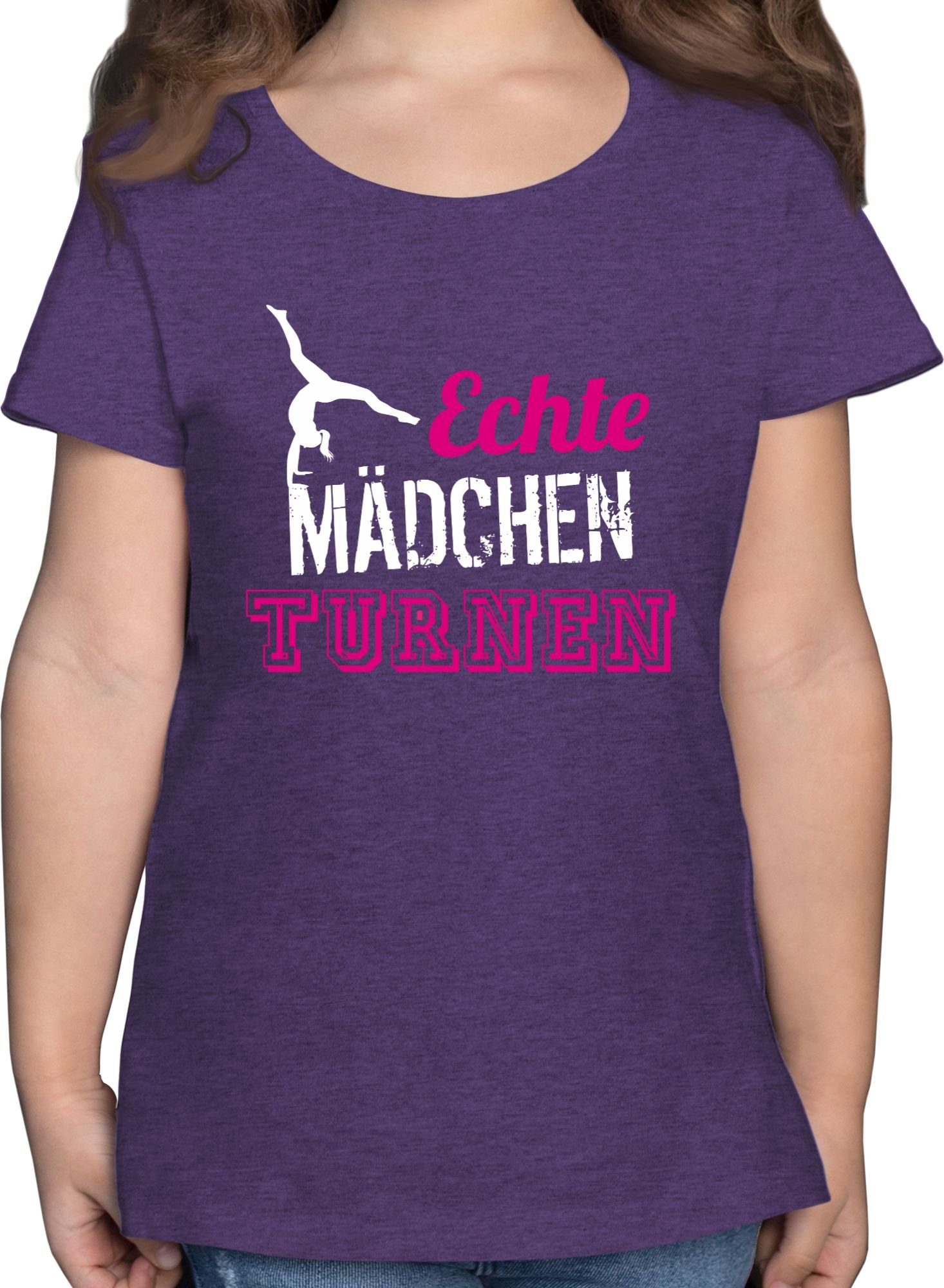 Shirtracer T-Shirt Echte Mädchen turnen - Geschenk Turnerin Kinder Sport Kleidung 2 Lila Meliert