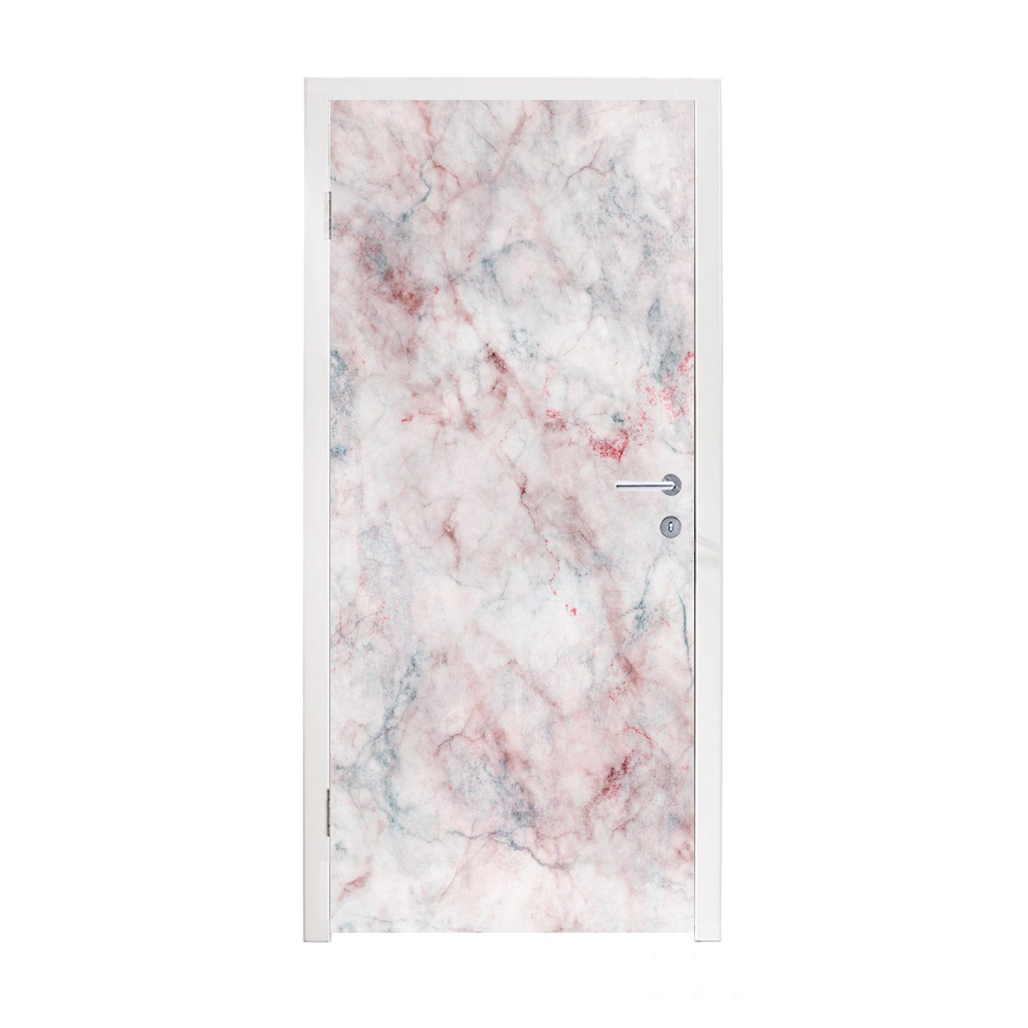 MuchoWow Türtapete Marmor - Rot - Naturstein, Matt, bedruckt, (1 St), Selbstklebende Tapete, Folie für Möbel, 75x205 cm