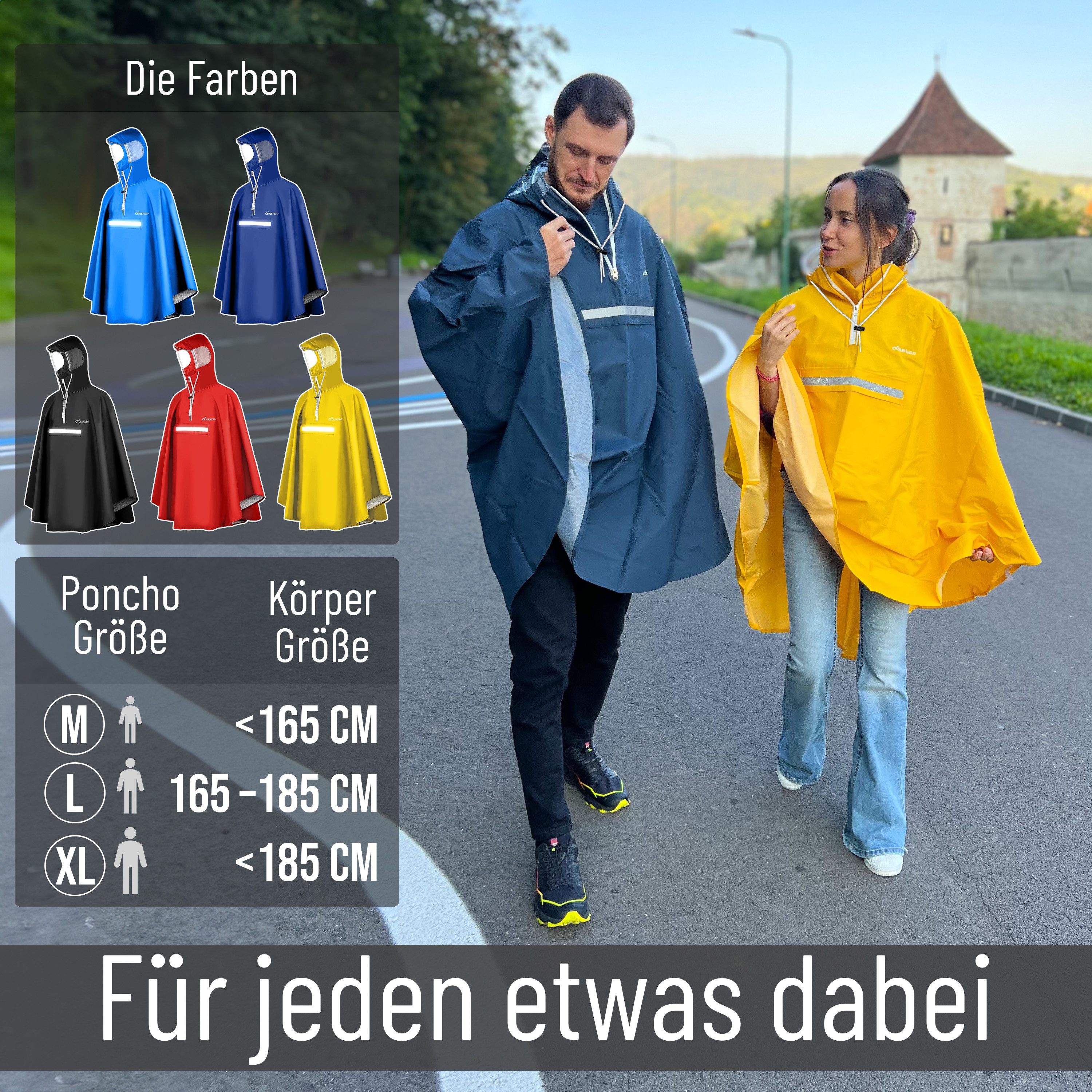 CYCLEHERO Regenponcho Fahrrad mit Reflektoren, wasserdicht, Dunkelblau, XL, Unisex (Einzelartikel, 1-St., XL) – Bild 5 von 5