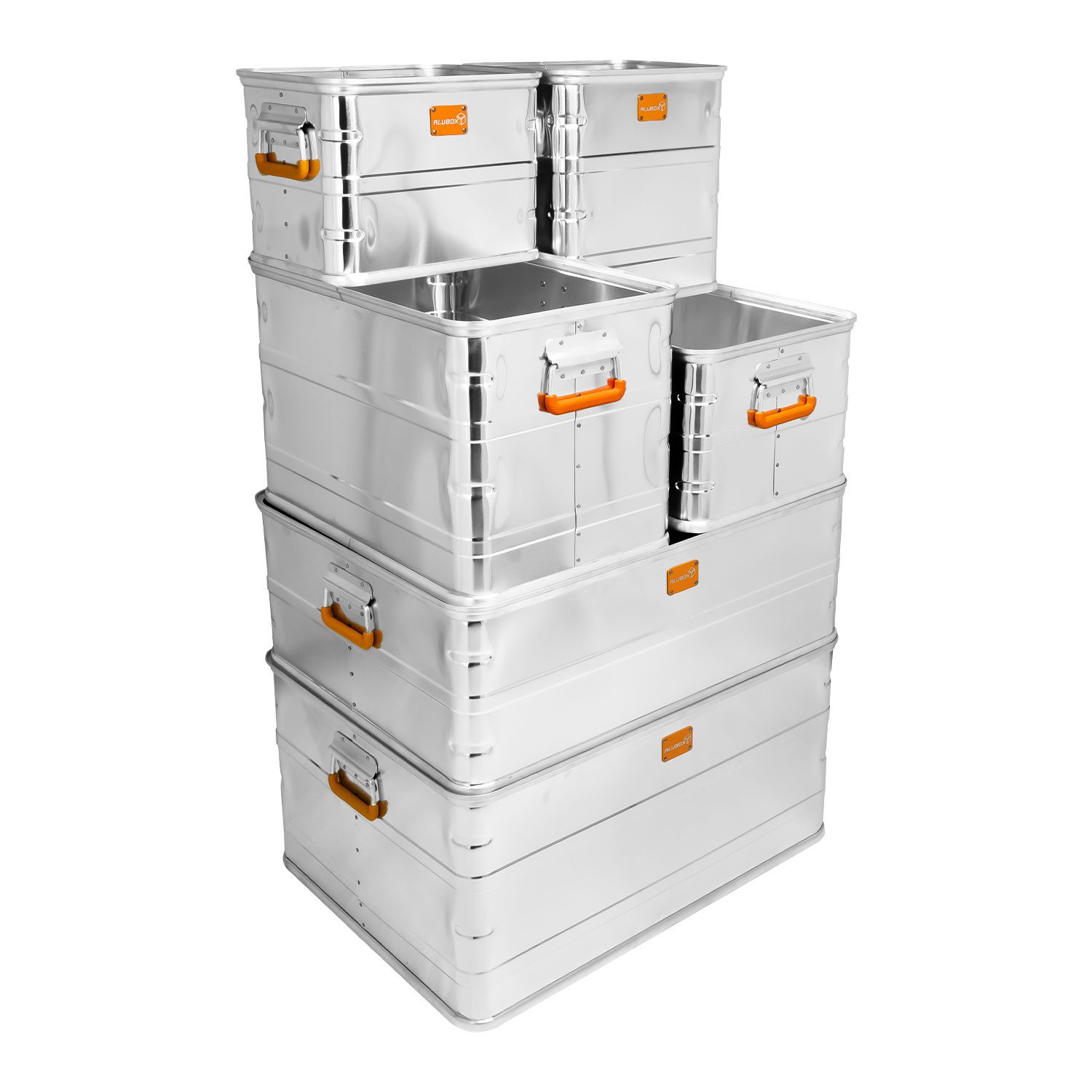ALUBOX Aufbewahrungsbox Lagerbox Stapelboxen (106 Liter), Größenübergreifend kombinierbare Stapelmöglichkeiten