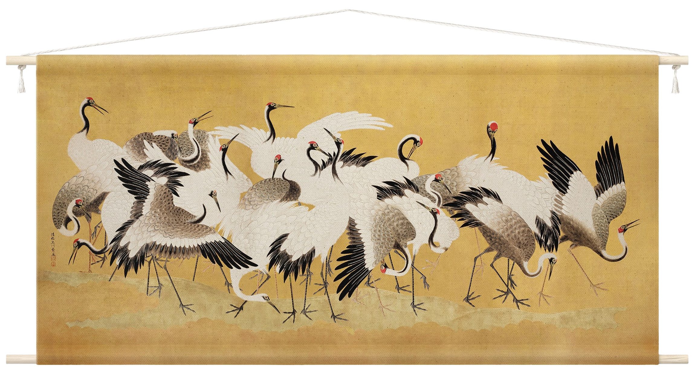Bilderdepot24 Wandteppich modern Vintage Orientalisch Tiere Vögel gold, rechteckig, Höhe: 2.6 mm, großes Wandbild aus Natur-Baumwolle Wandbehang Stoffbild Tuch Wollseil
