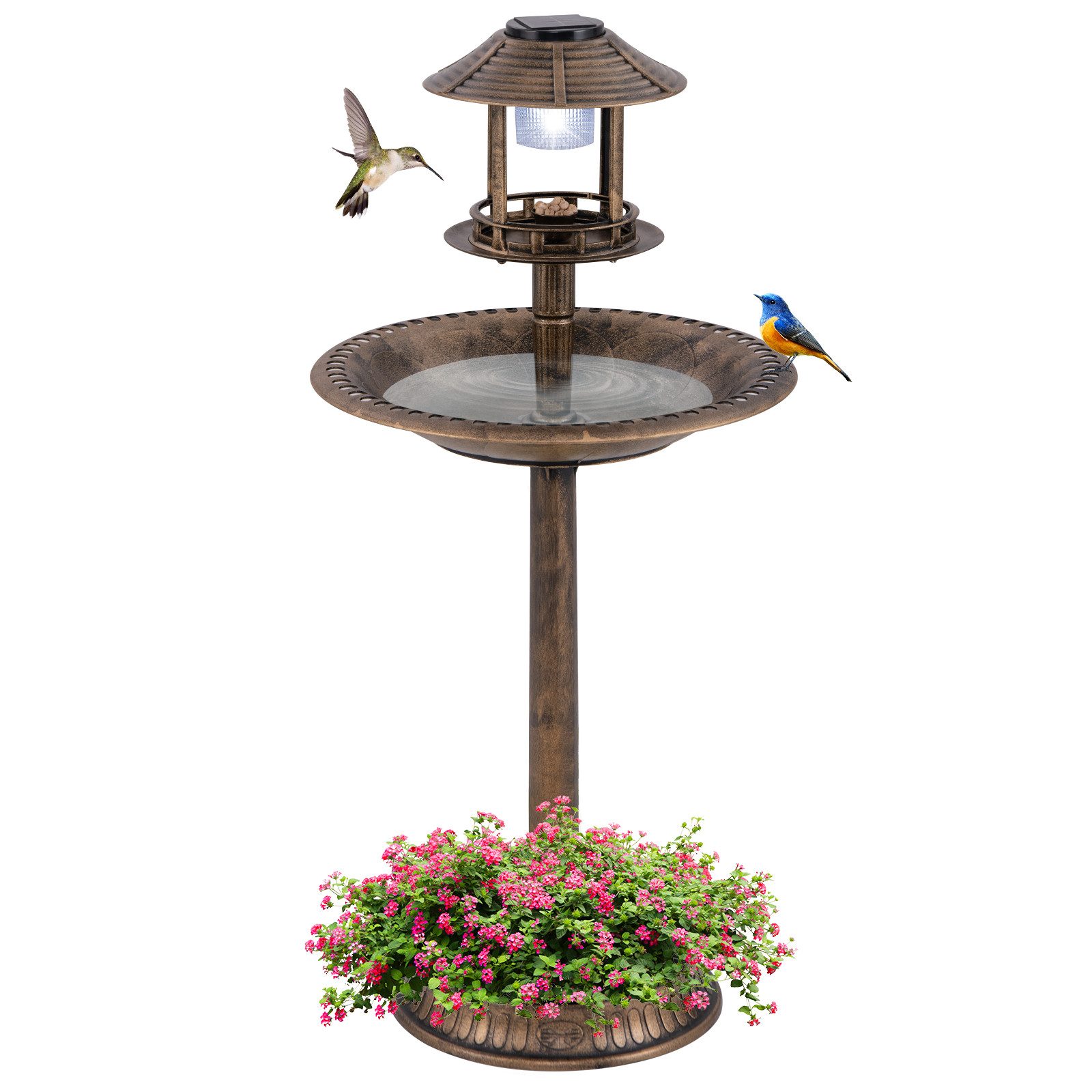 COSTWAY Vogeltränke, Vogelbad, Futterspender, mit Blumentopf, Ständer