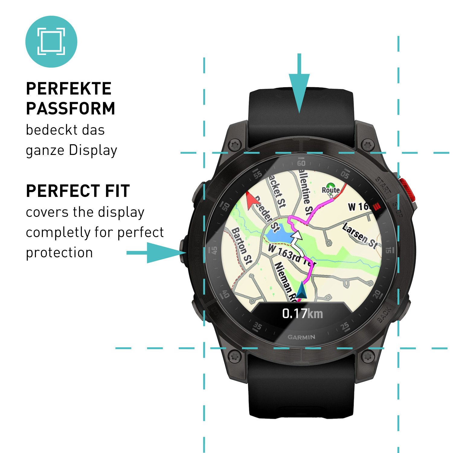 smartect Displayschutzglas Schutzglas Panzerfolie Klar für Garmin Epix Gen 2, Set, 3 Stück, Schutzfolie Glasschutz Bildschirm