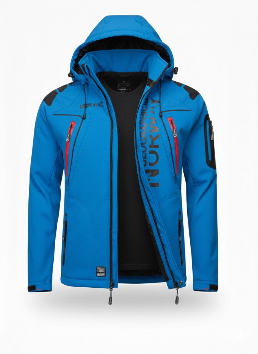 Geographical Norway Softshelljacke Herren – leichte wasserabweisende Übergangsjacke für Frühling (Sommer atmungsaktiv winddicht Größen S–7XL, 1-St) Mit Kapuze