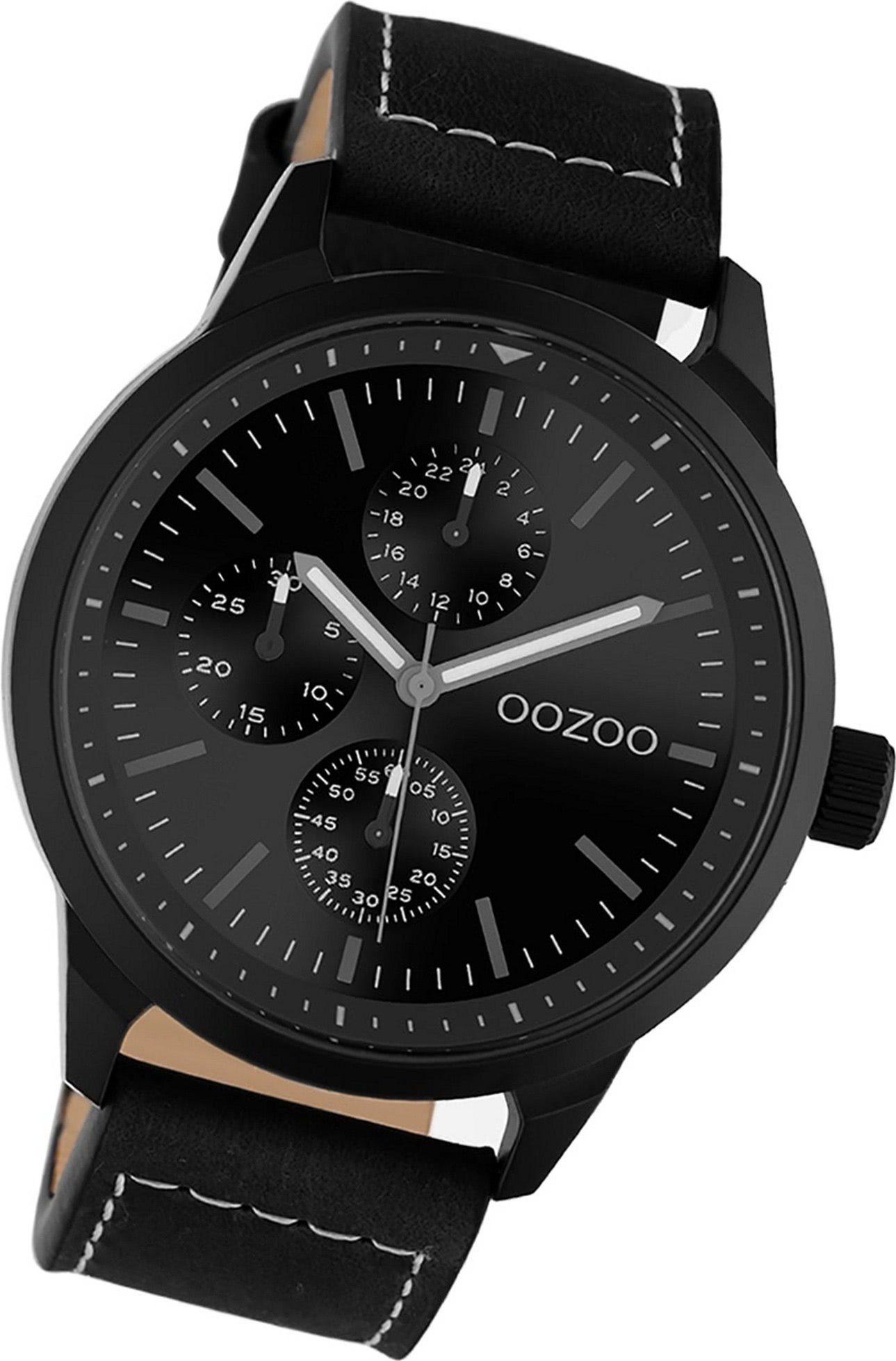 OOZOO Quarzuhr schwarz, Lederarmband Oozoo C10909 (ca. 45mm) Analog, groß Uhr Gehäuse, Damen, Unisex Leder Herrenuhr rundes