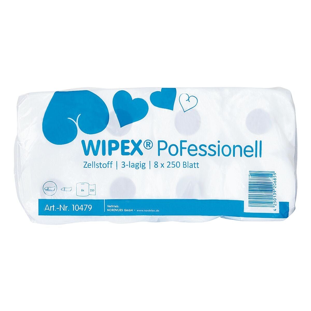 WIPEX Toilettenpapier (72-St), 3-lagig, hochweiß, 250 Blatt/Rolle