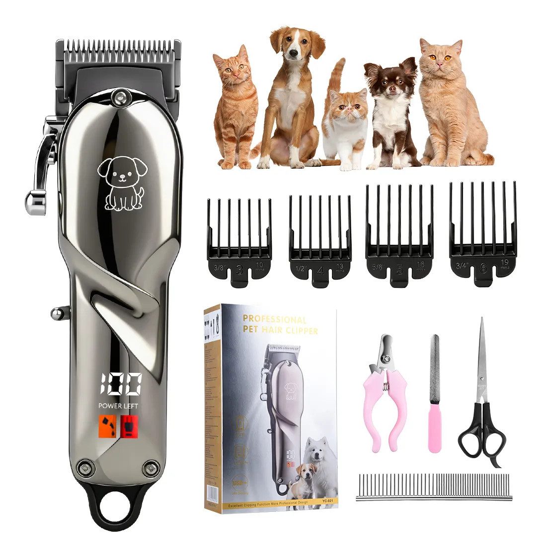 CkeyiN Pro Hundeschermaschine für Hund und Katze,Tierhaarschneidemaschine Profi,Schermaschine Set, mit 4 Aufsteckkämme,Geräuscharm, Komplett ausgestattet,für Alle Arten von Haustieren