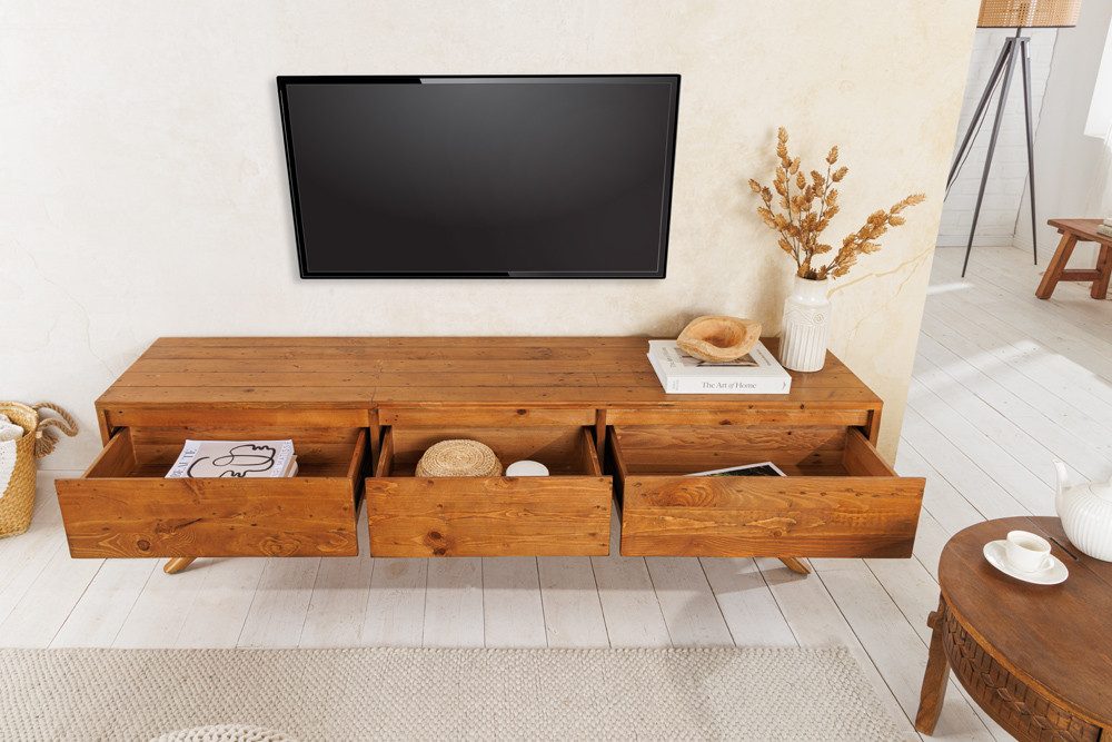 riess-ambiente Lowboard FINCA 180cm vintage braun · TV-Schrank aus recyceltem Pinienholz (Einzelartikel, 1 St), Massivholz · 3 Schubladen · stehend · Wohnzimmer · Landhausstil