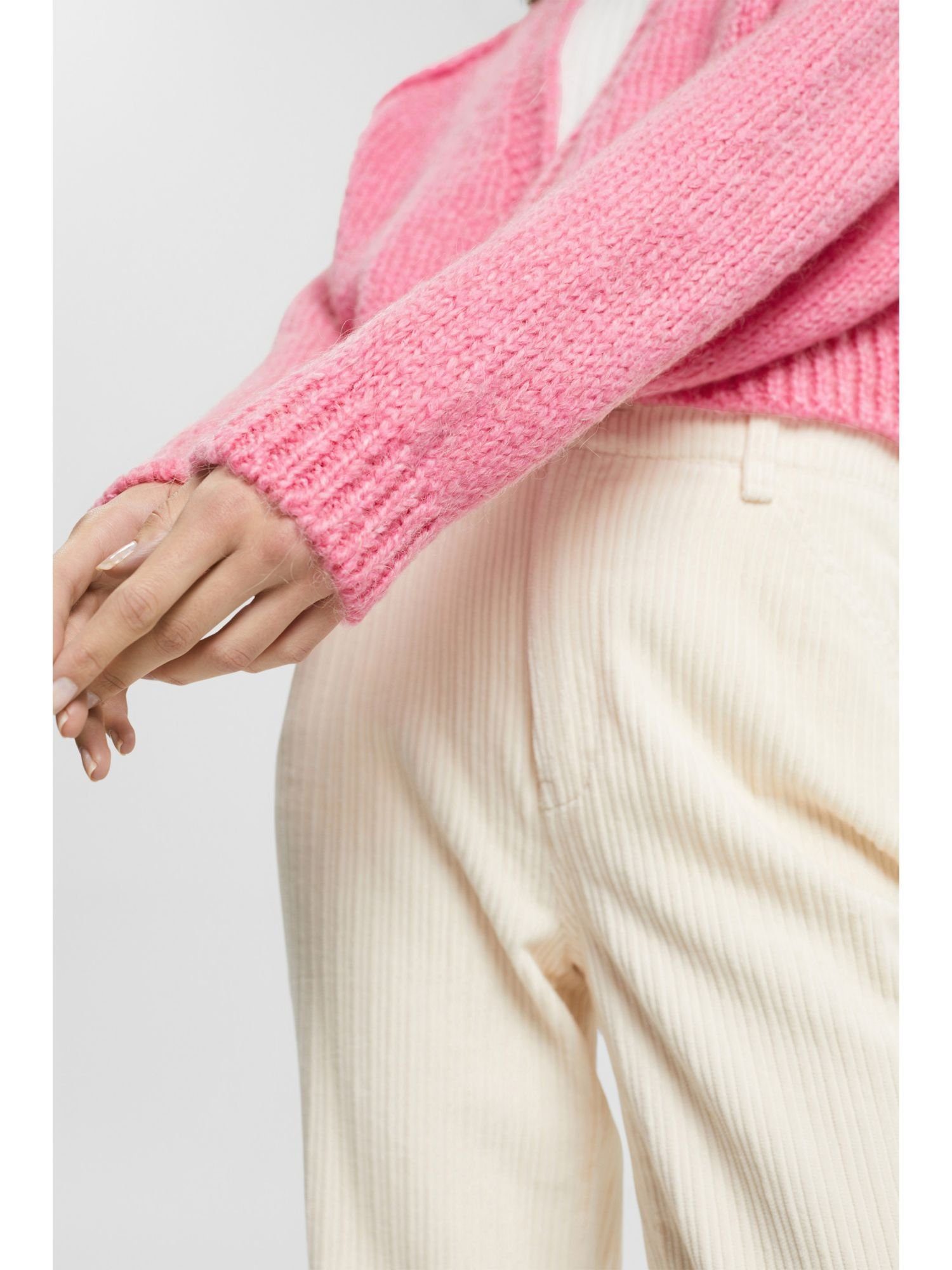 Strickjacke (1-tlg) Cropped-Cardigan PINK Esprit aus Wollmix