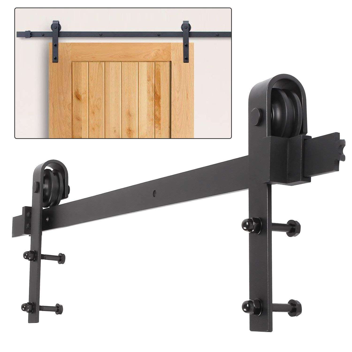Clanmacy Schiebetür Schiebetürbeschlag 200 cm Rechteck, schwarzer Kohlenstoffstahl, 150 kg (1-St)