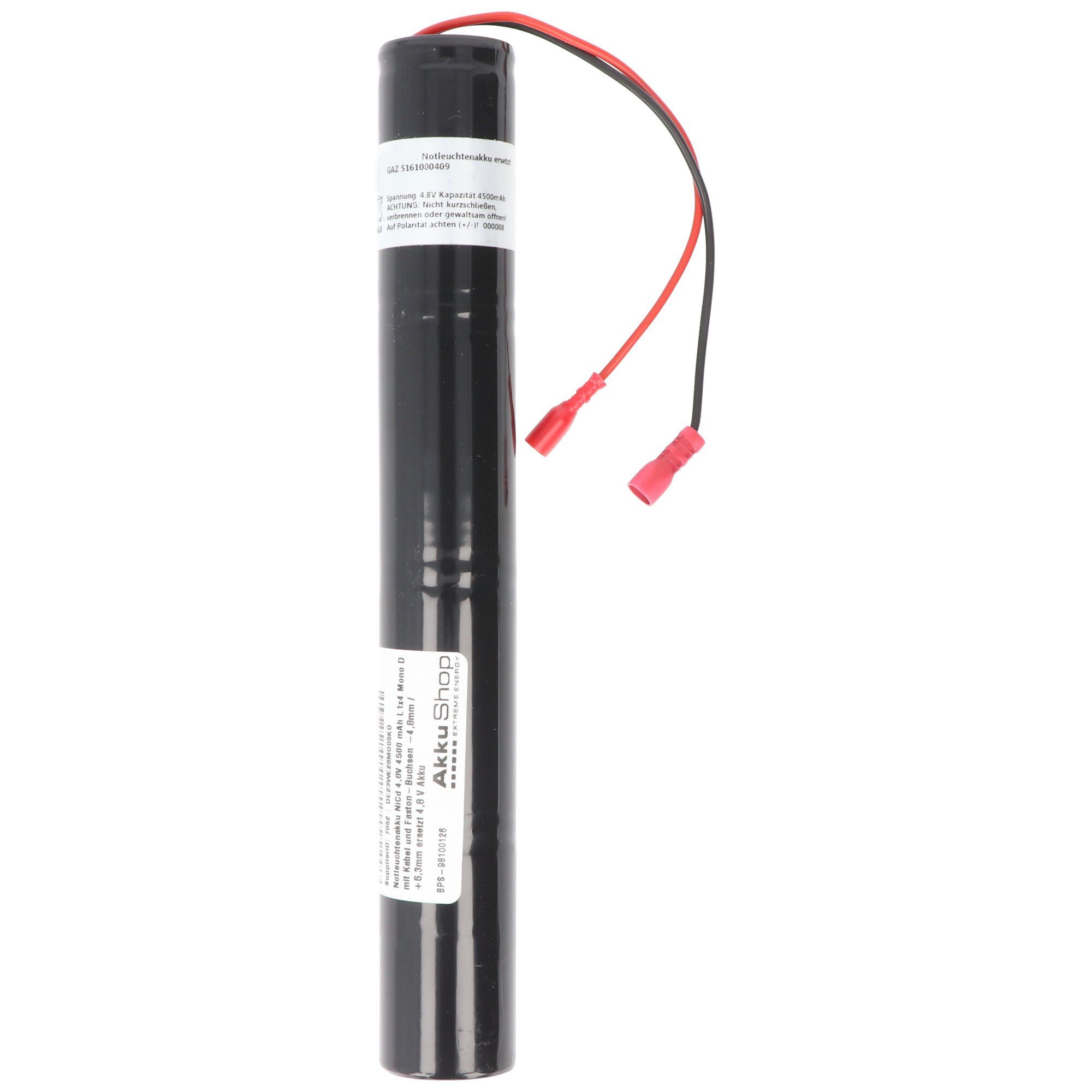 AccuCell Notleuchtenakku NiCd 4,8V 4500 mAh L1x4 Mono D mit Kabel und Faston-B Akku 4500 mAh (4,8 V)